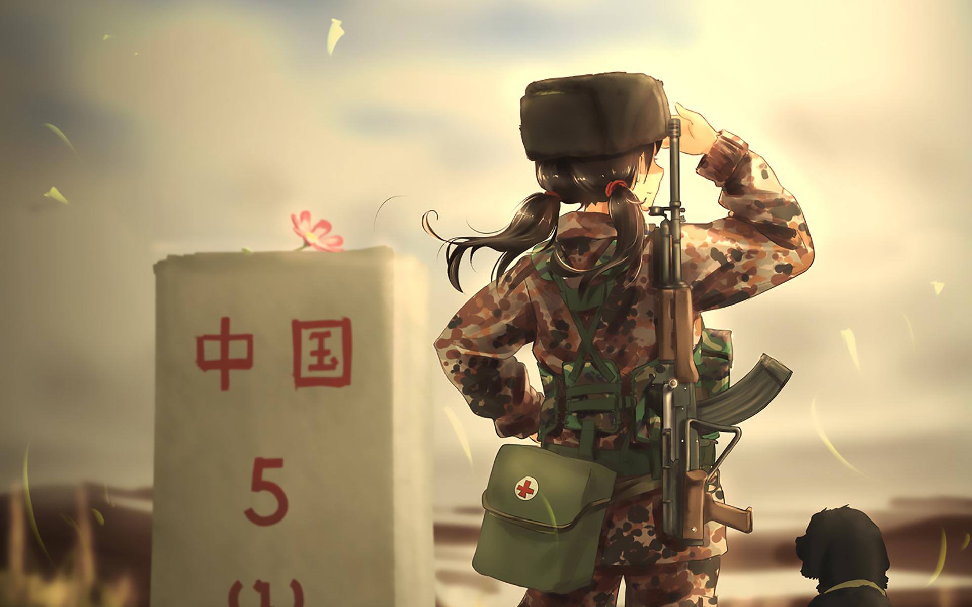 1920x1200 Desktop Wallpaper Soldier, Army, Anime Girl, Dog, HD Image, Picture, Background, 2282c8