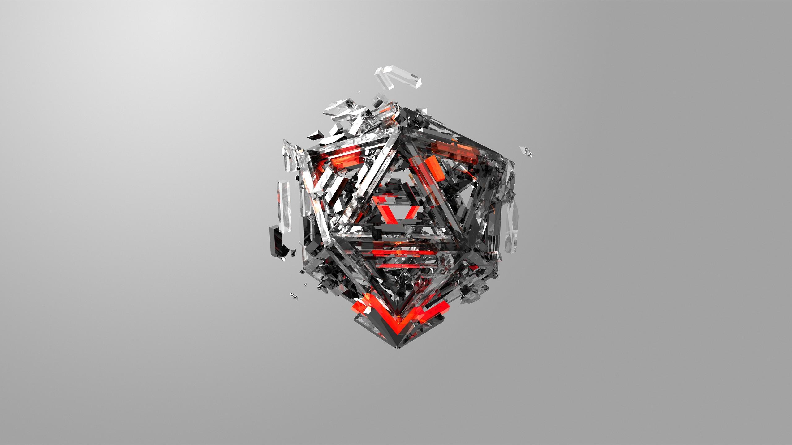 2560x1440 Wallpaper triangles, 3D, red, gray, HD, Abstract
