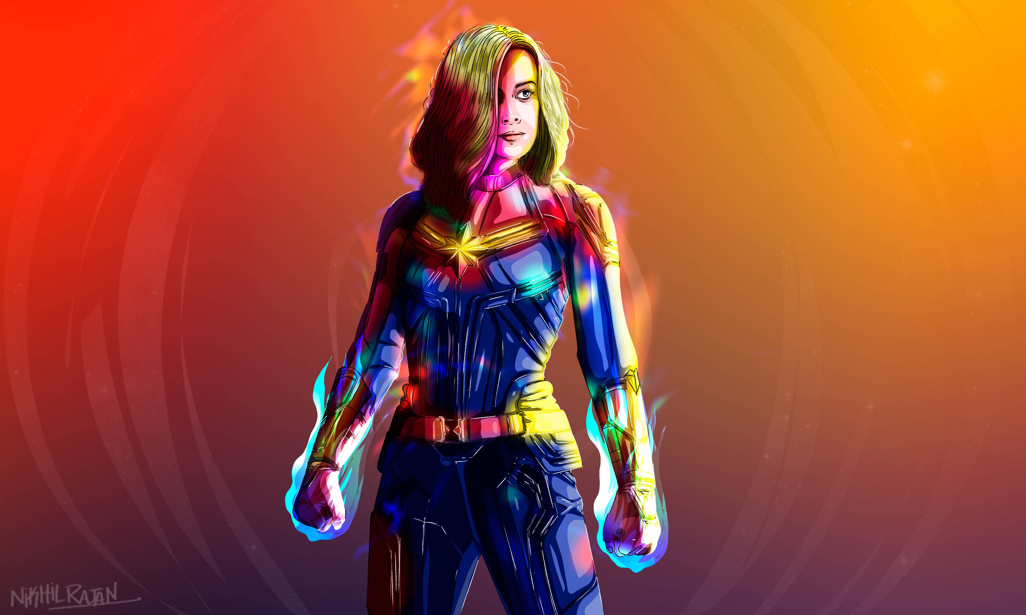 3543x2126 Brie Larson as Captain Marvel Artwork Macbook Pro Retina Wallpaper, HD Superheroes 4K Wallpaper, Image, Photo and Background