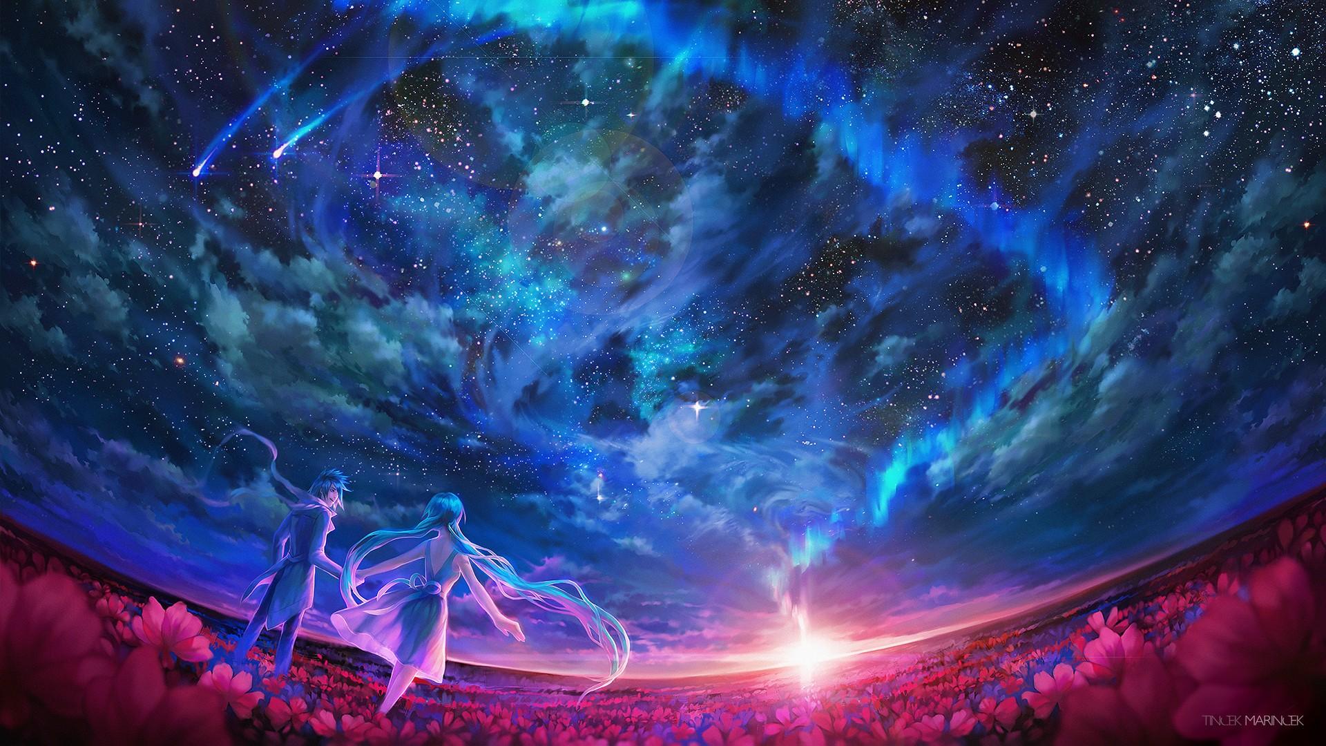 1920x1080 4K, clouds, stars, anime, anime boys, Interspecies Reviewers, Crimvael. Mocah HD Wallpaper