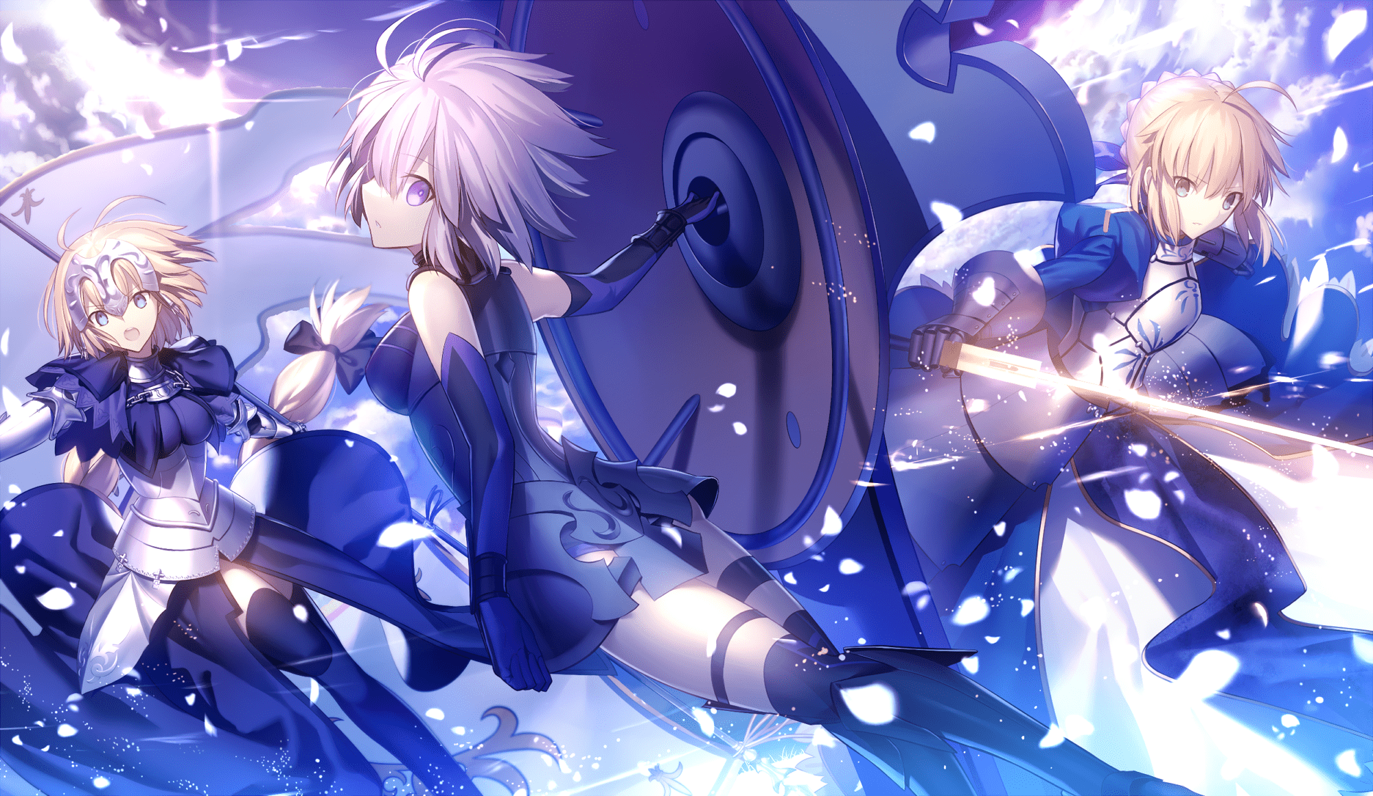 2000x1160 Fate Grand Order HD Wallpaper: Artoria, Jeanne, And Mashu By マシマサキx1160