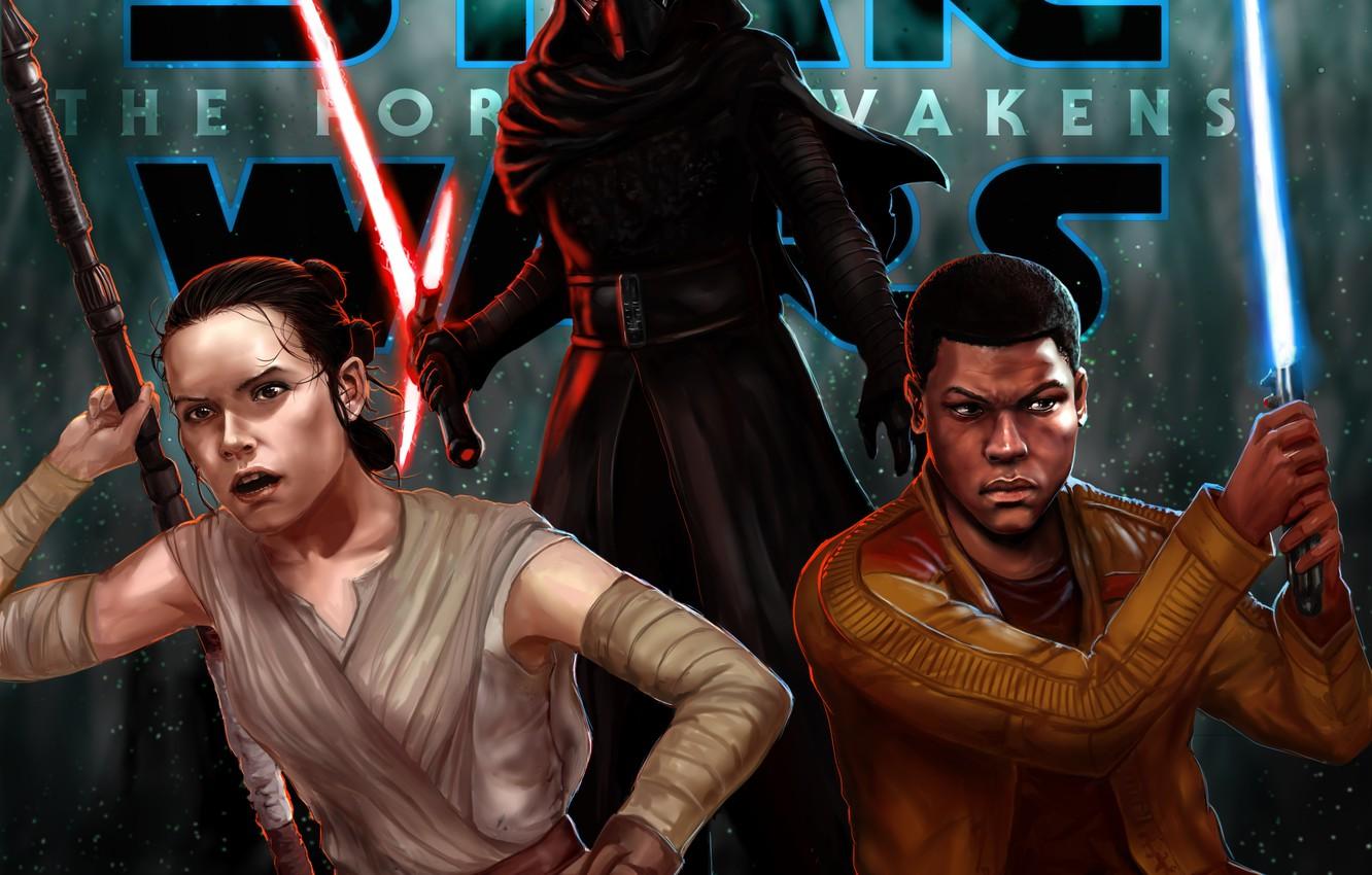1332x850 Wallpaper Swords, Finn, Kylo Ren, Rey, Star wars: the Force awakens image for desktop, section фильмы
