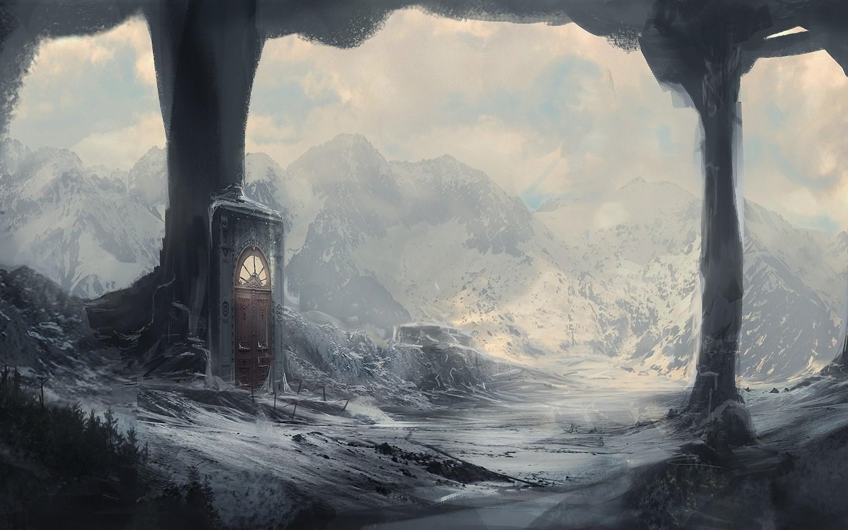 1680x1050 Download Wallpaper, Download landscapes winter snow dark rocks fantasy art artwork doors 1680x1050 wallpaper Wallpaper –Free Wallpaper Download