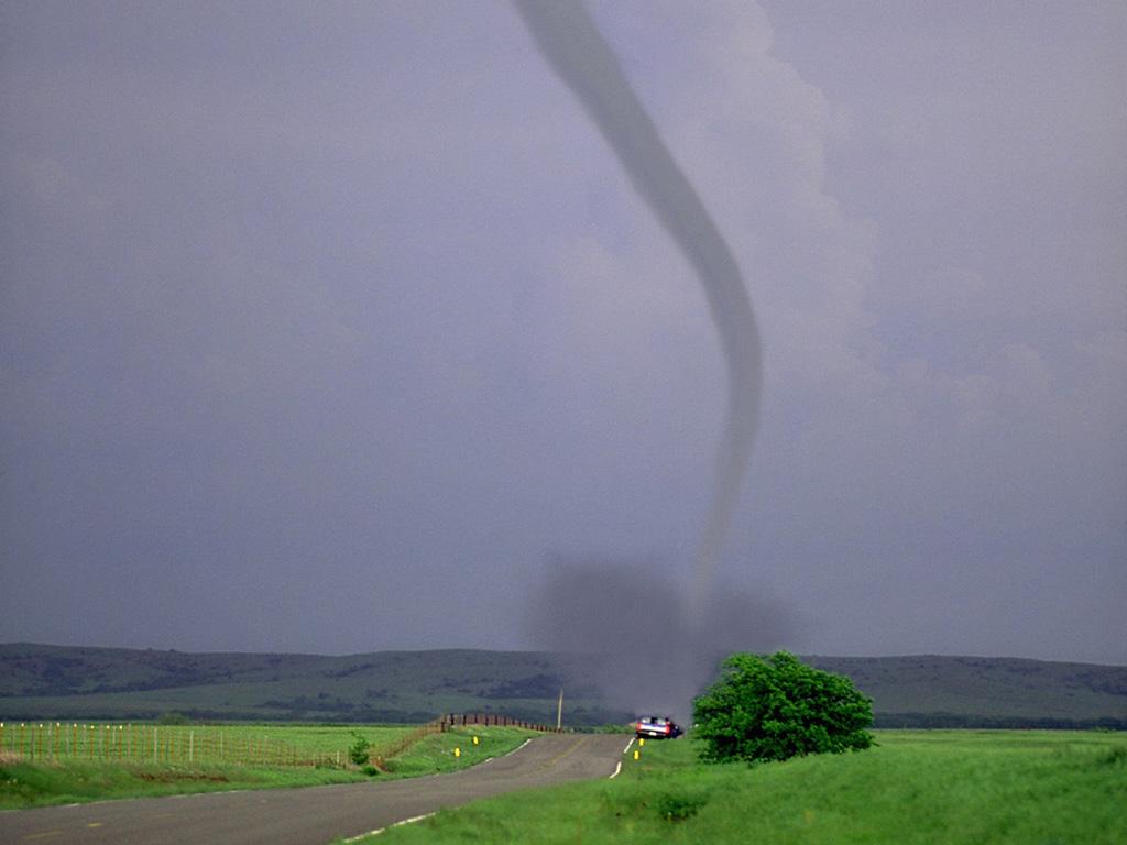 1024x768 Tornado Touching Down By Country Road