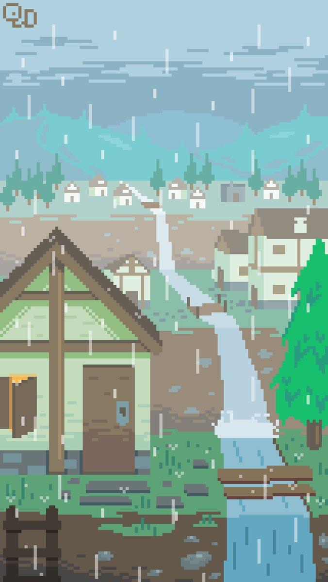 676x1200 Aaron Chuvosa / Rainy Village #PixelArt #Pixel #Landscape #Paisagem #Vila #Village #Rain #Chuva #Wallpaper