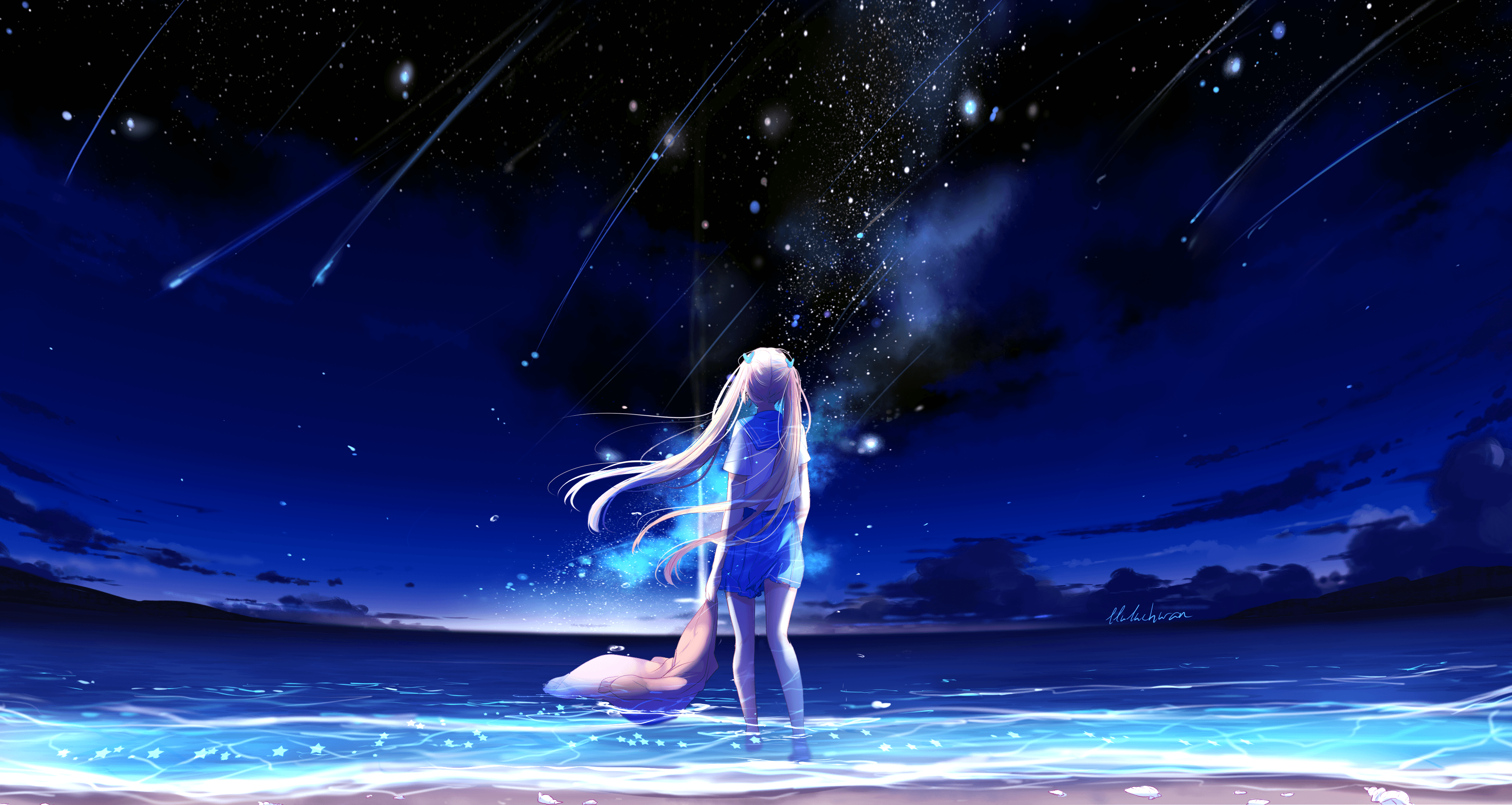 3907x2080 Anime Sea Wallpaper