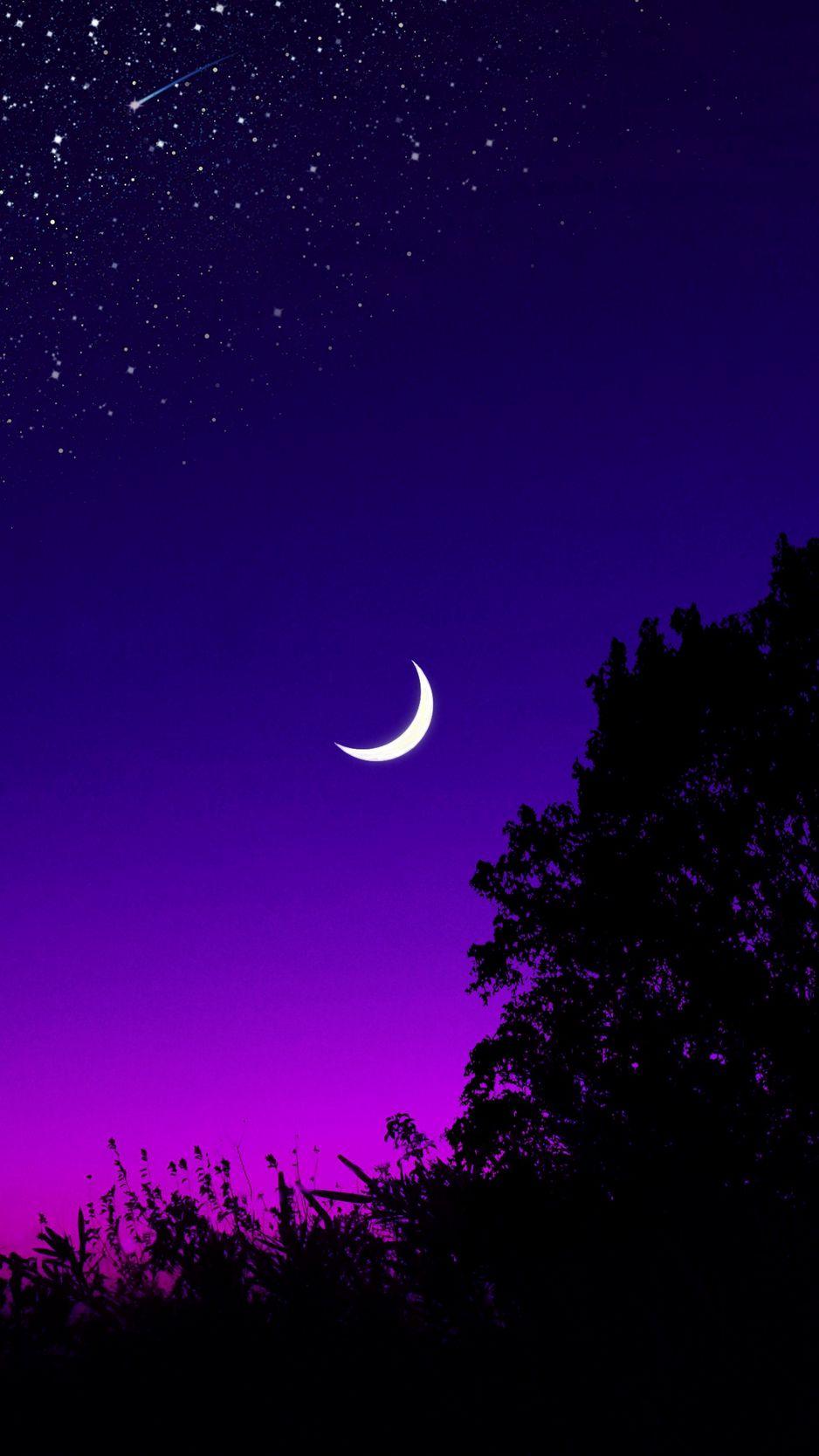 938x1668 Download Wallpaper 938x1668 Moon, Tree, Starry Sky, Night, Stars, Dark Iphone 8 7 6s 6 For Parallax HD Background