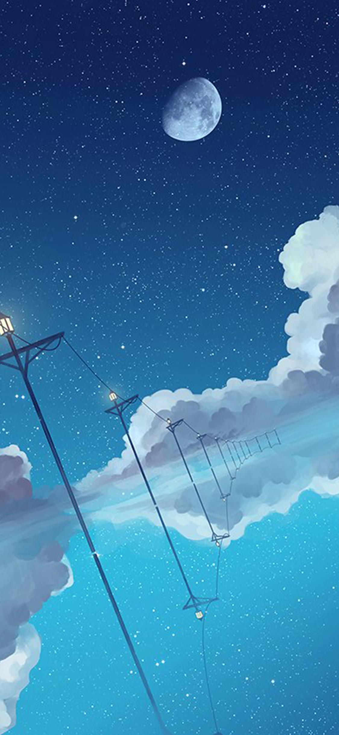 1125x2436 Illust Star Moon Sky Night Art Wallpaper