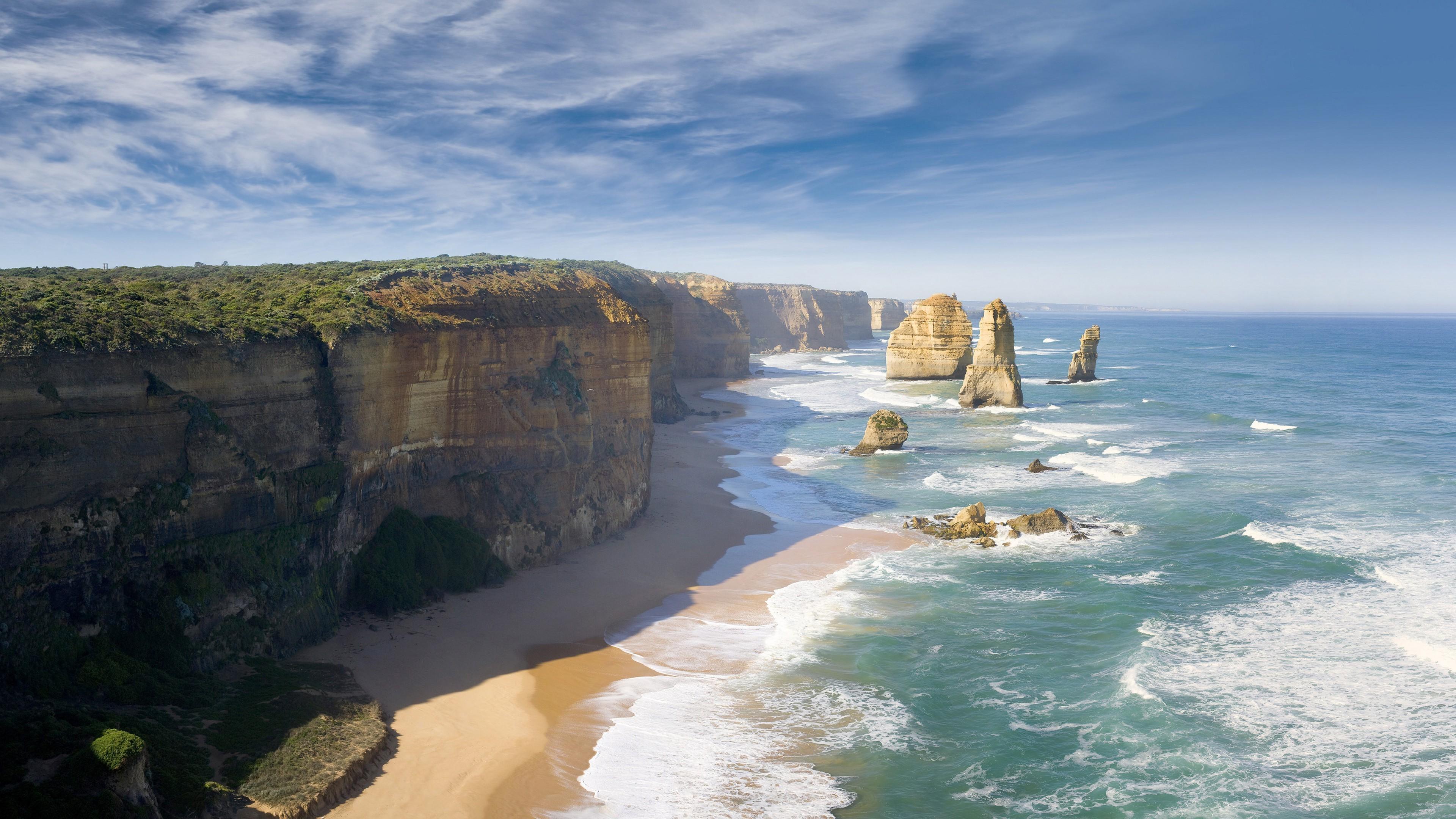 3840x2160 nature, Great Ocean Road, Australia, Coast, Beach, Cliff Wallpaper HD / Desktop and Mobile Background