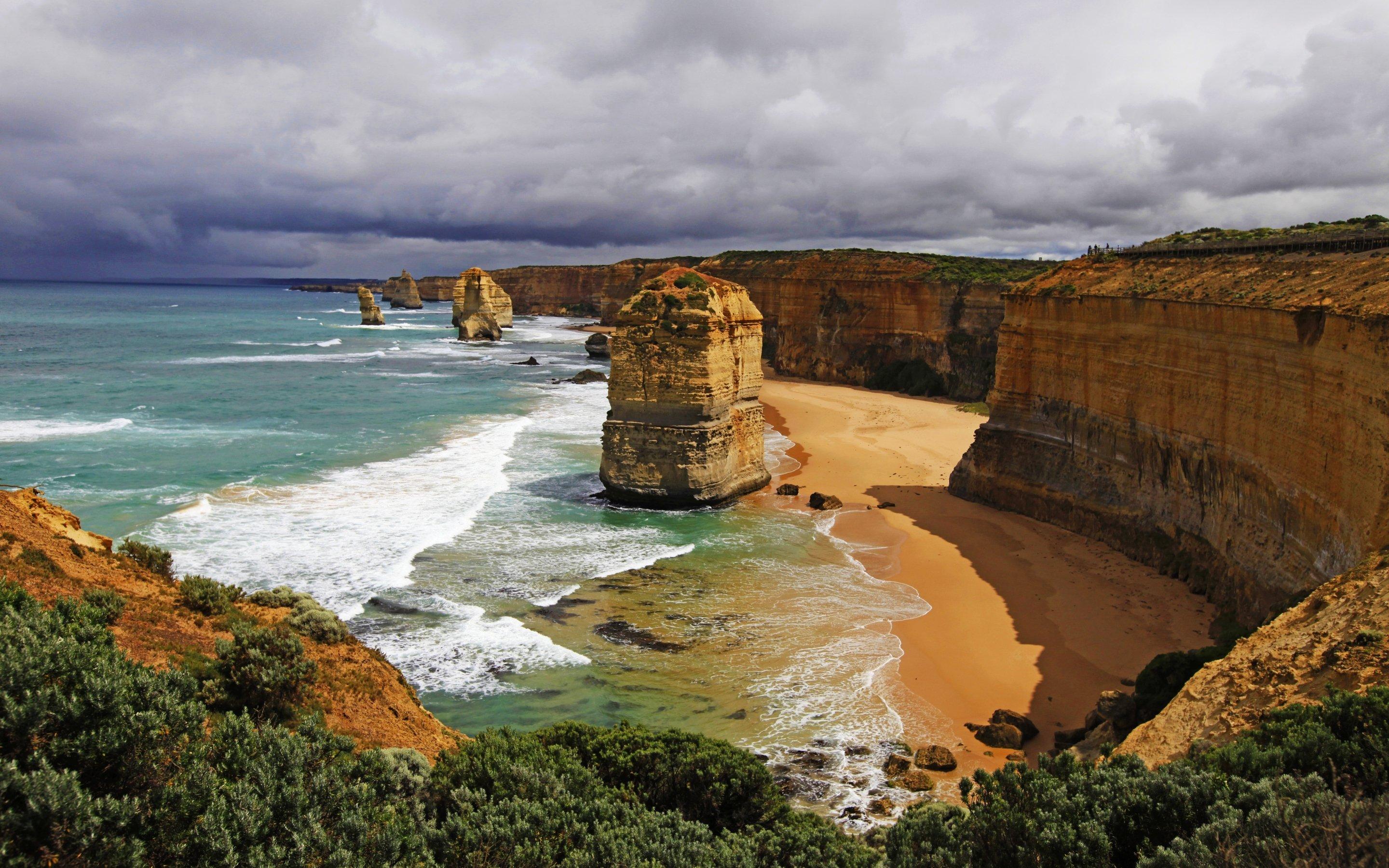 2880x1800 clouds, Australia, Victoria, Coastline, Great, Ocean, Road, Limestone, Stacks, Apostles, The, Twelve, Apostles Wallpaper HD / Desktop and Mobile Background