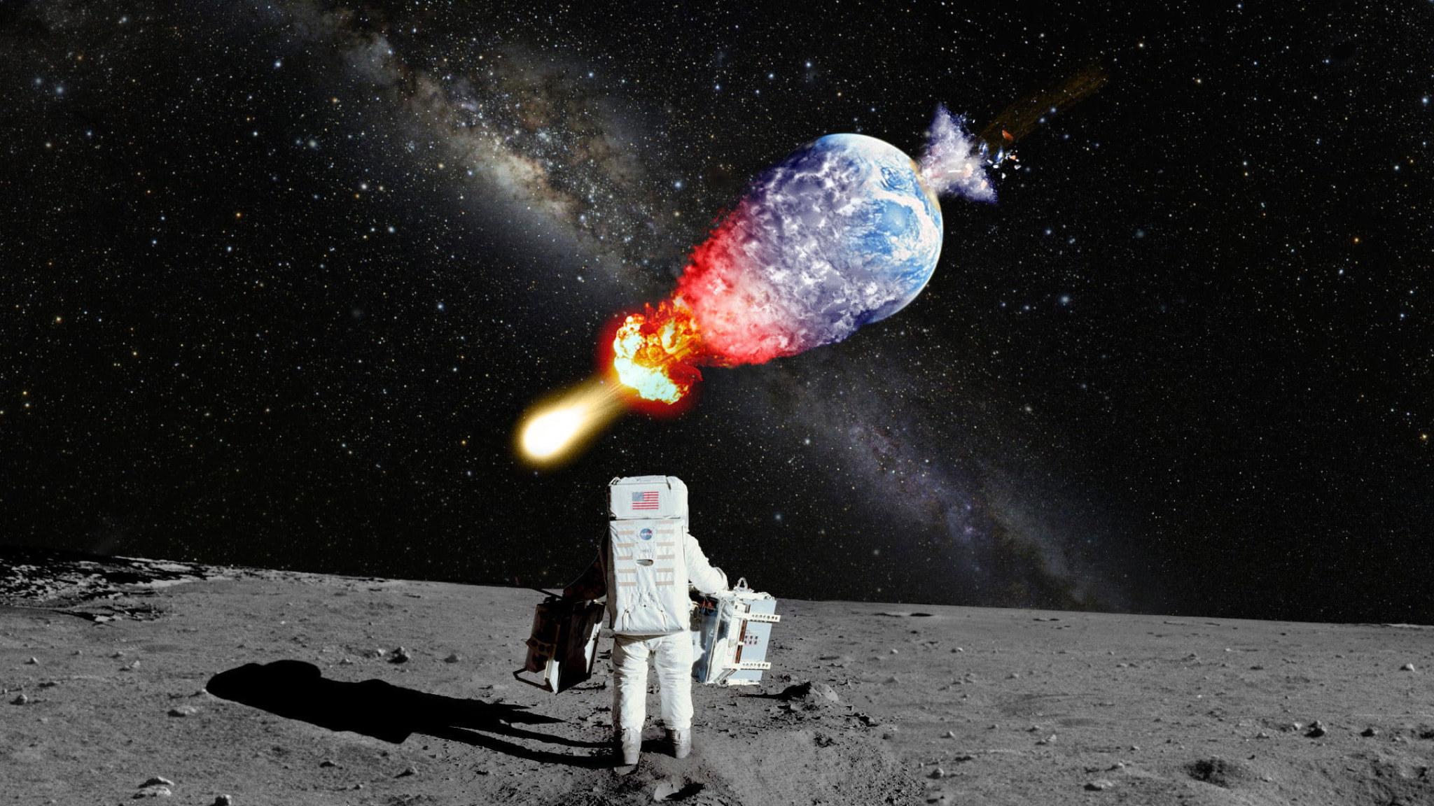 2048x1152 Astronaut NASA Moon Landing Moon Explosion Galaxy Milky Way Stars Earth Planet HD • Wallpaper For You HD Wallpaper For Desktop & Mobile