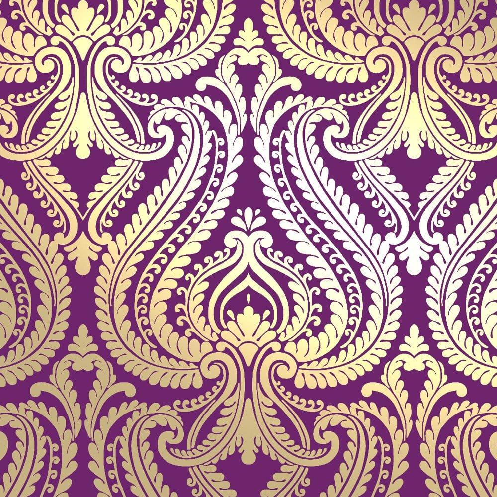 1000x1000 I Love Wallpaper Shimmer Damask Metallic Wallpaper Purple / Gold (ILW980013) from I Love Wallpaper UK