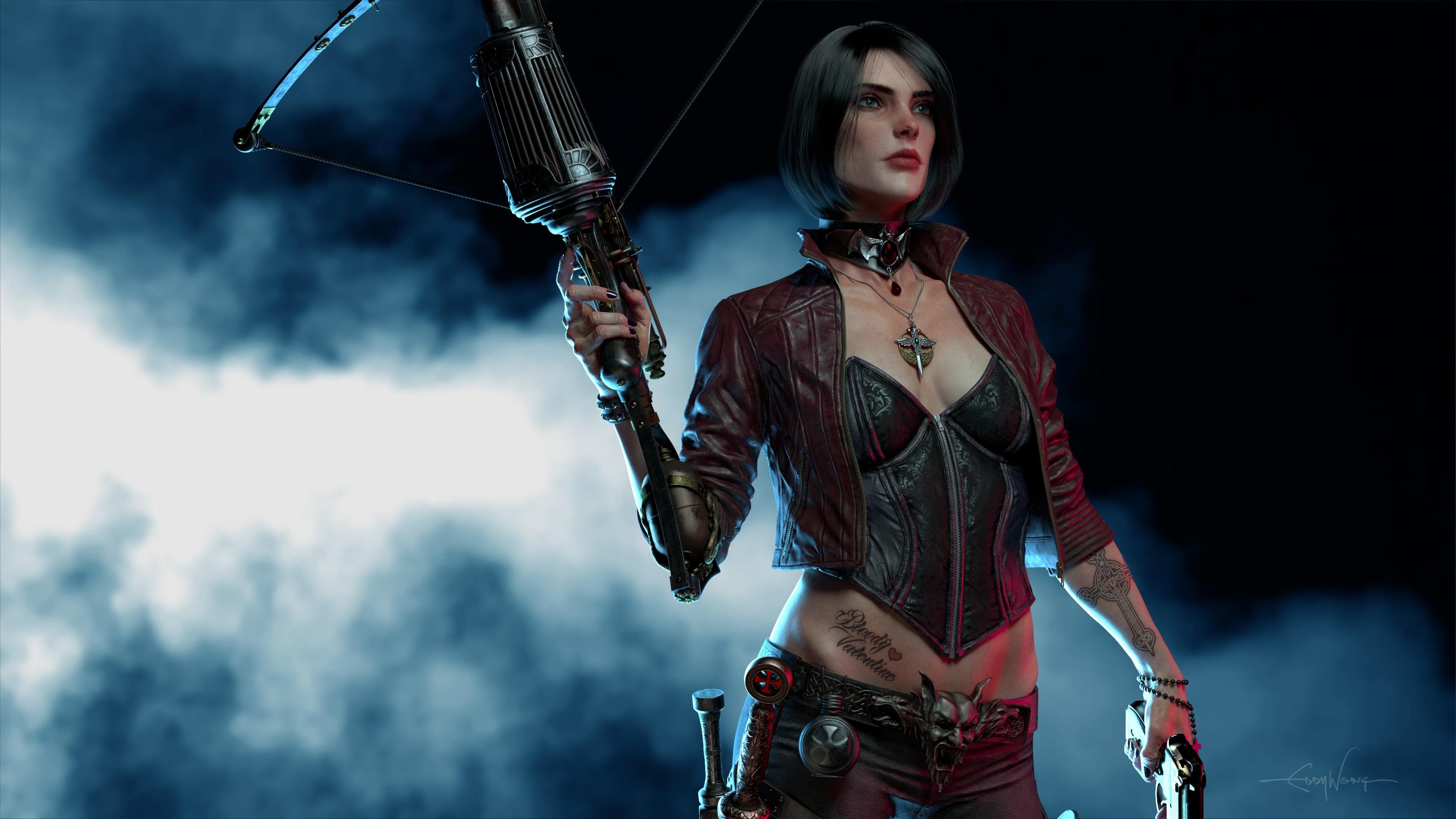 3200x1800 Black Hair Crossbow Woman Warrior Artwork, HD Artist, 4k Wallpaper, Image, Background, Photo and Picture
