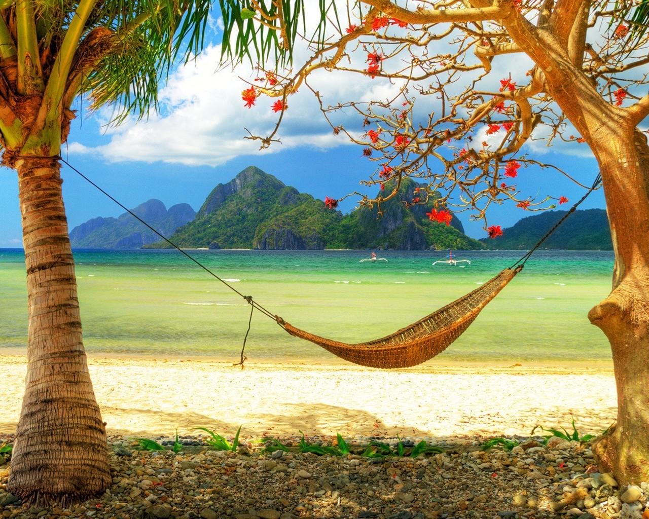 1280x1024 Florida Beach Wallpaper with Hammocks