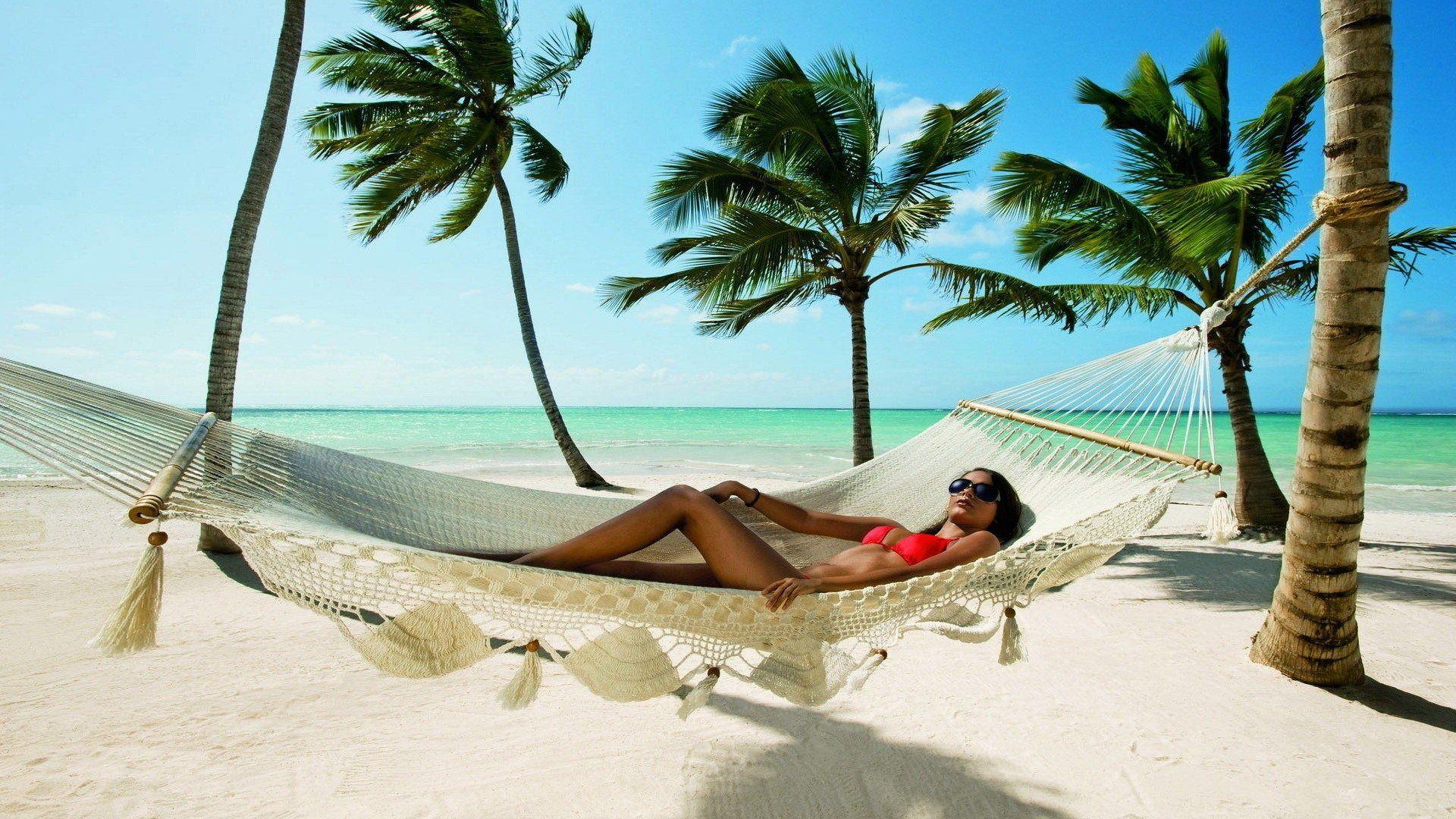 1920x1080 Woman Beach Hammock HD