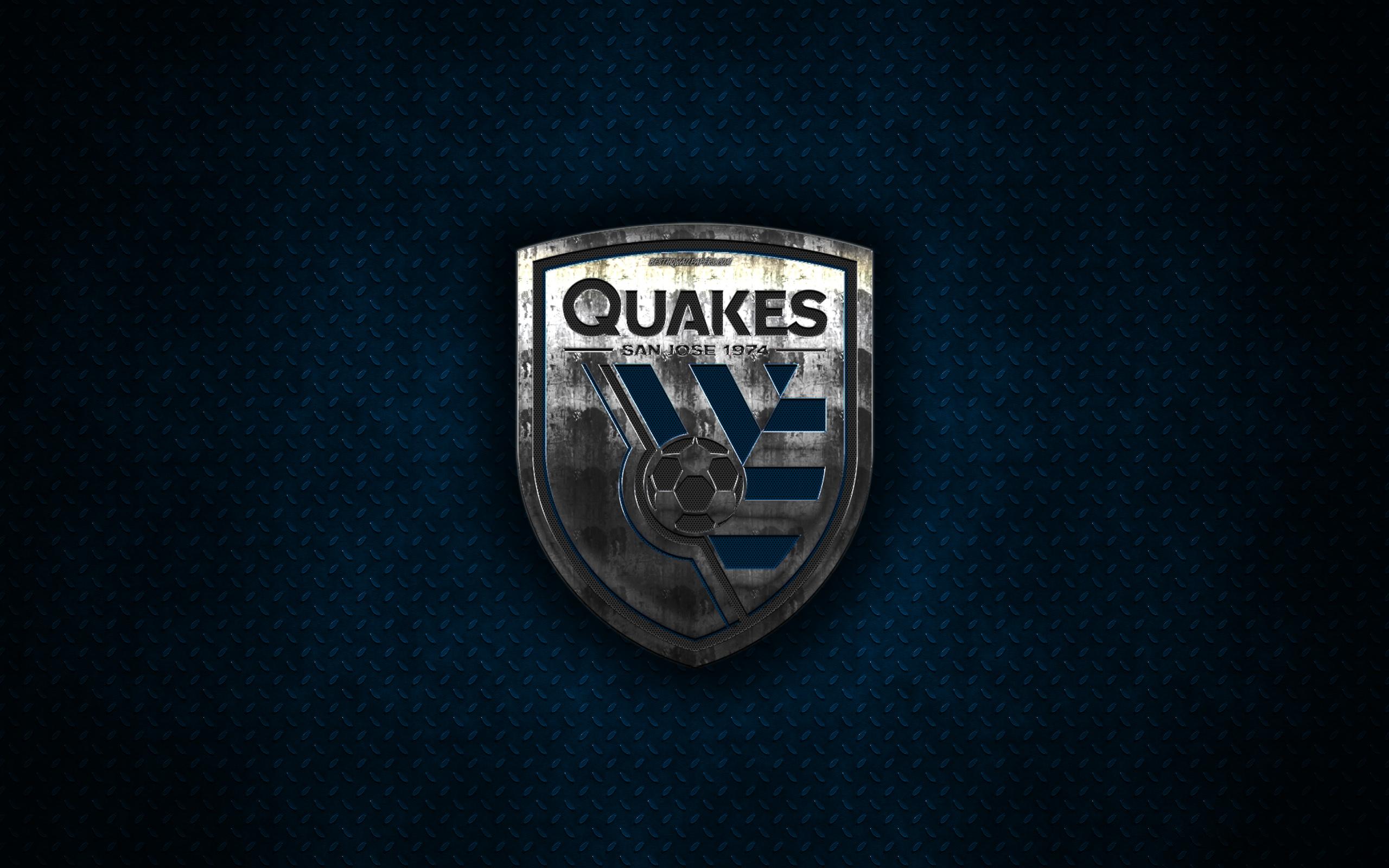 2560x1600 Download wallpaper San Jose Earthquakes, 4k, metal logo, creative art, American soccer club, MLS, emblem, blue metal background, San Jose, California, USA, football, Western Conference, Major League Soccer for desktop with resolution