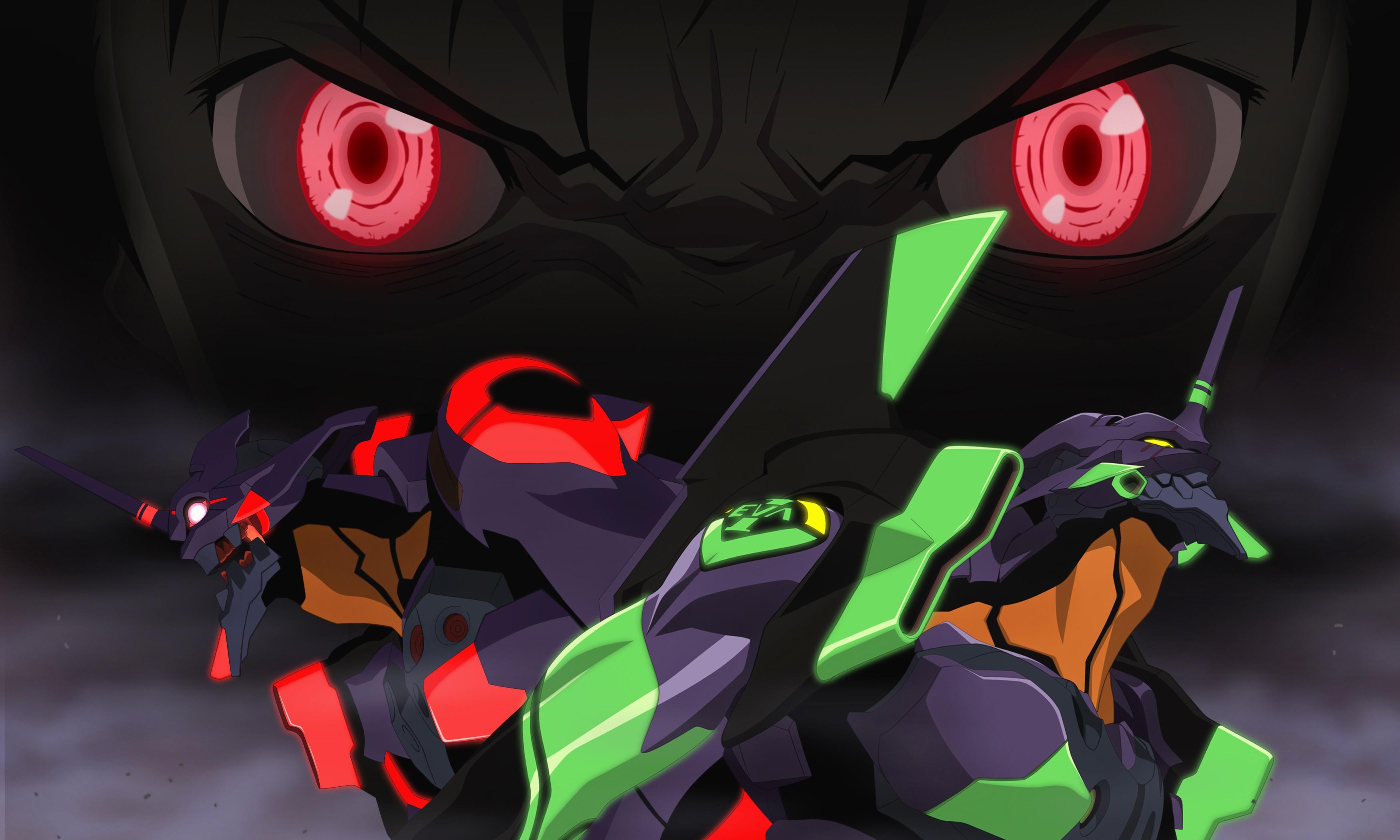 3500x2100 Mecha, Neon Genesis Evangelion, red eyes, anime, anime boys, EVAs, EVA Unit 01 wallpaper