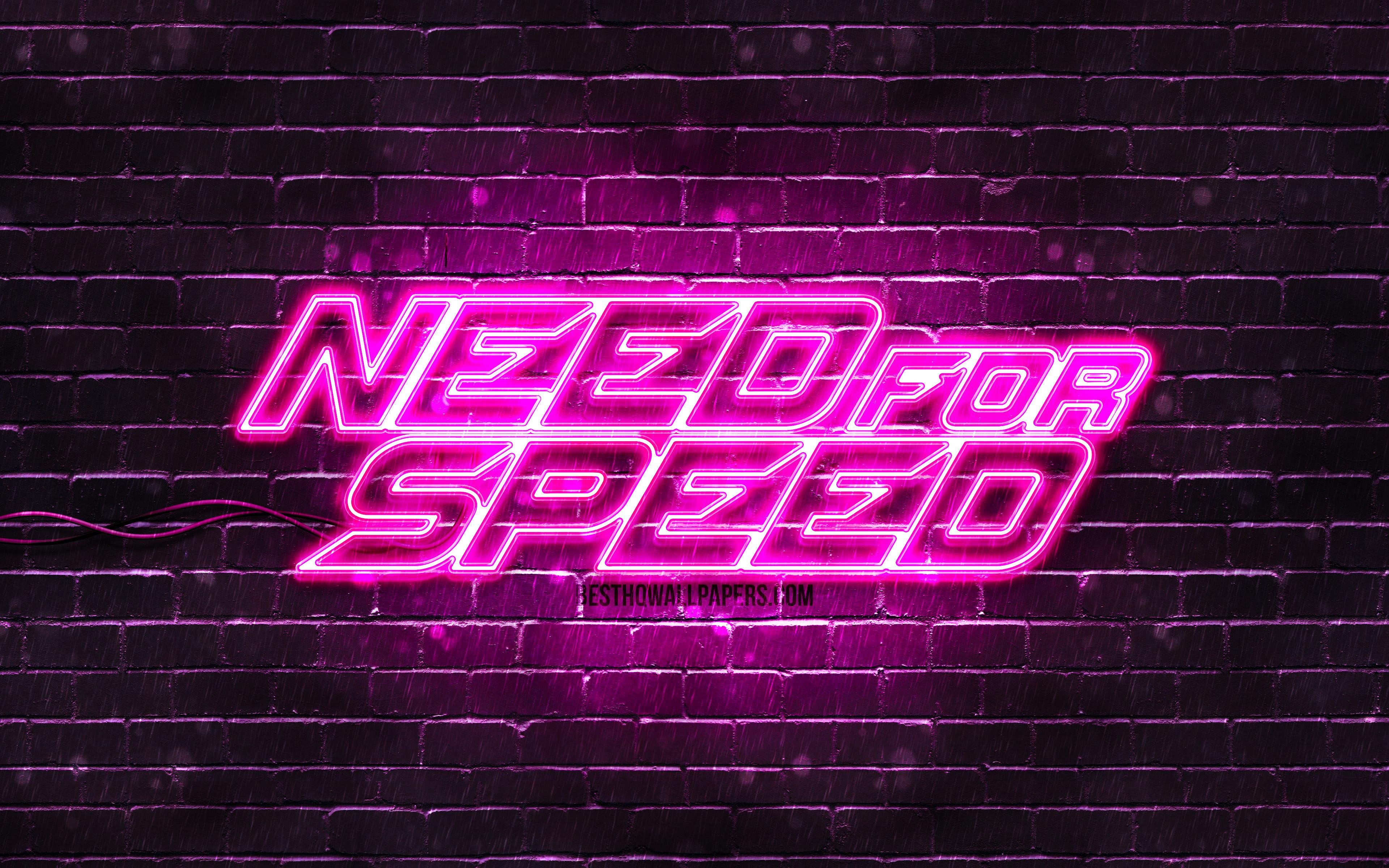 3840x2400 Download wallpaper Need for Speed purple logo, 4k, purple brickwall, NFS, 2020 games, Need for Speed logo, NFS neon logo, Need for Speed for desktop with resolution 3840x2400. High Quality HD picture