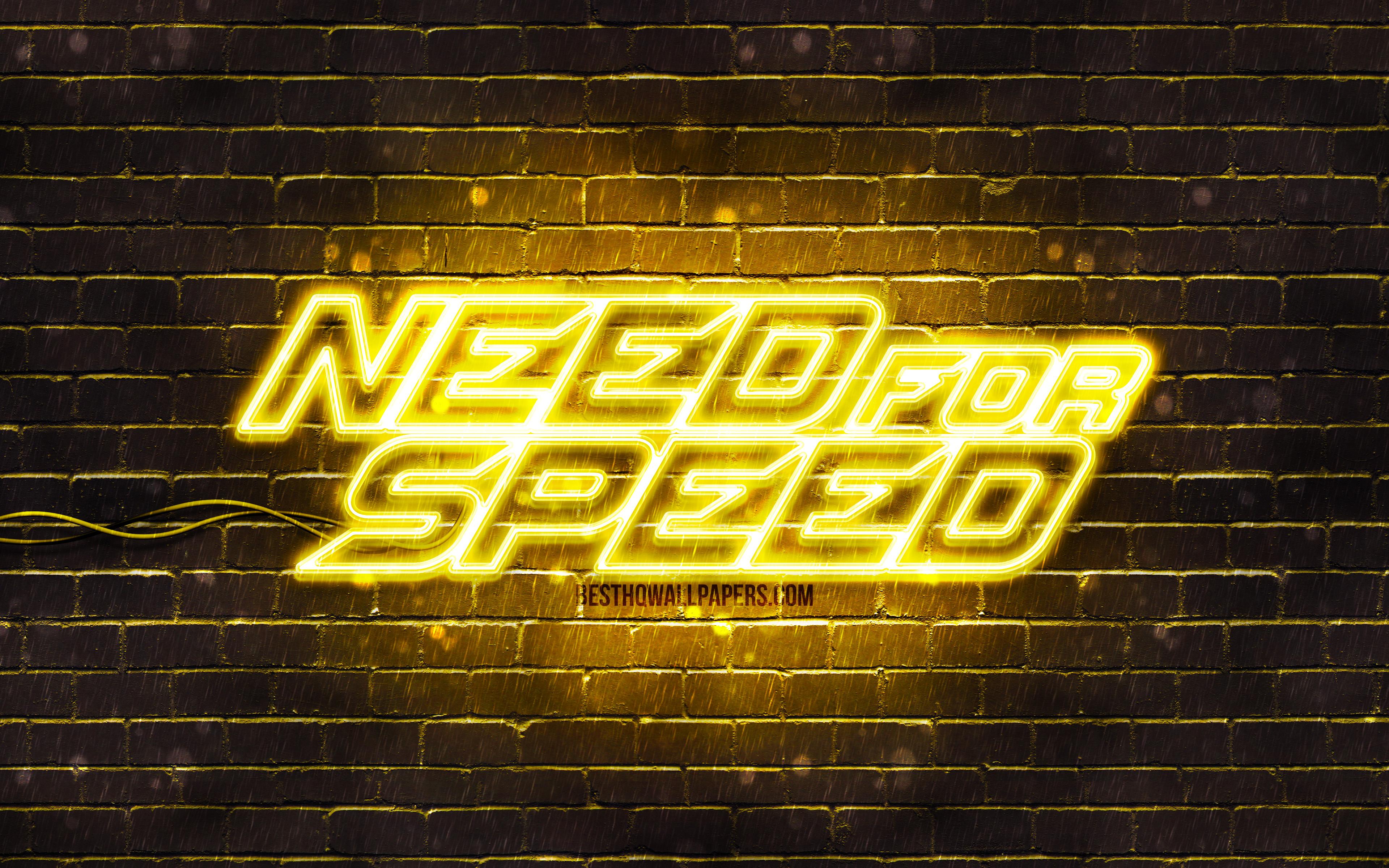 3840x2400 Download wallpaper Need for Speed yellow logo, 4k, yellow brickwall, NFS, 2020 games, Need for Speed logo, NFS neon logo, Need for Speed for desktop with resolution 3840x2400. High Quality HD picture