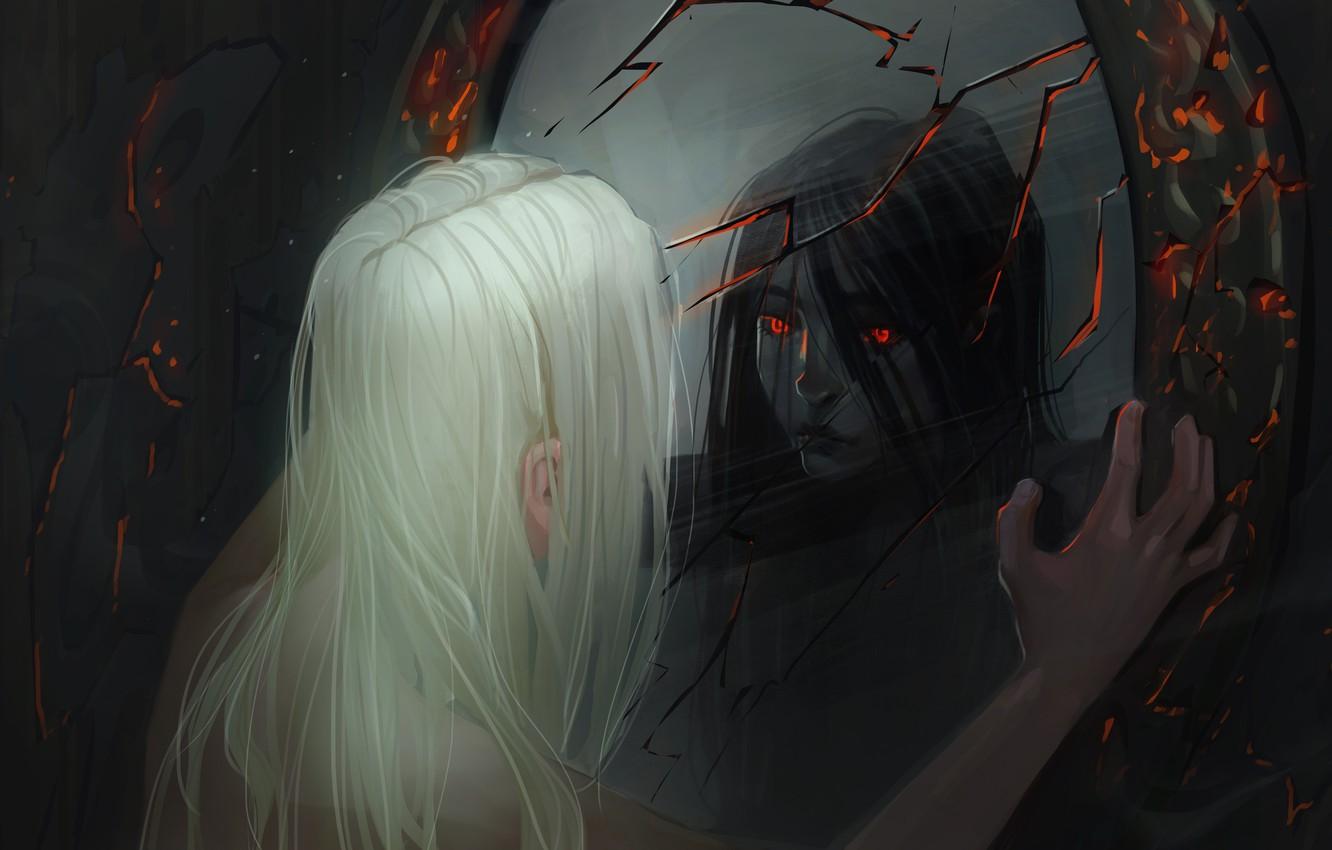 1332x850 Photo Wallpaper Girl, Cracked, Reflection, Mirror, Reflection In Mirror