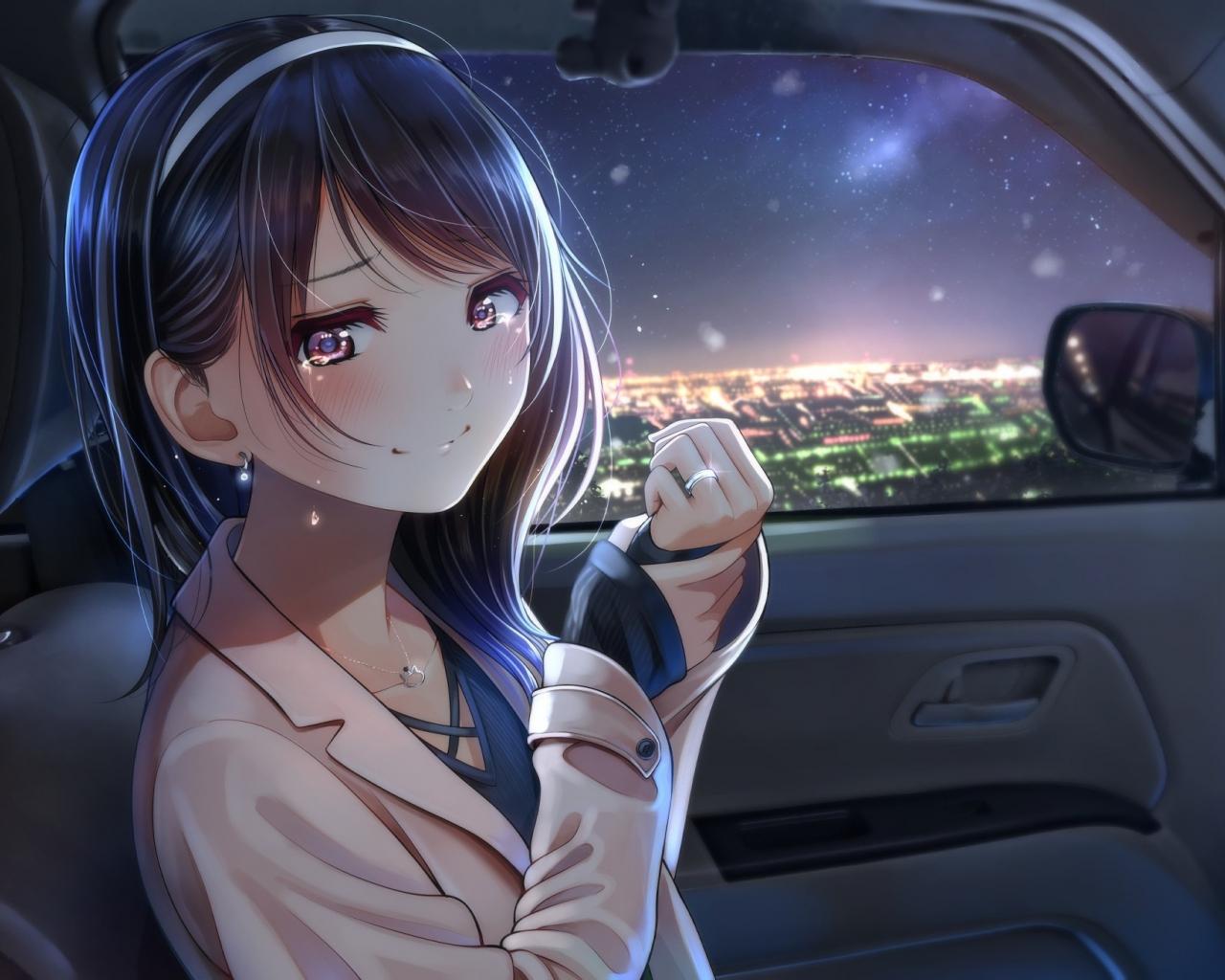 1280x1024 Desktop Wallpaper Inside Car, Cute, Anime Girl, Original, HD Image, Picture, Background, C6cb64