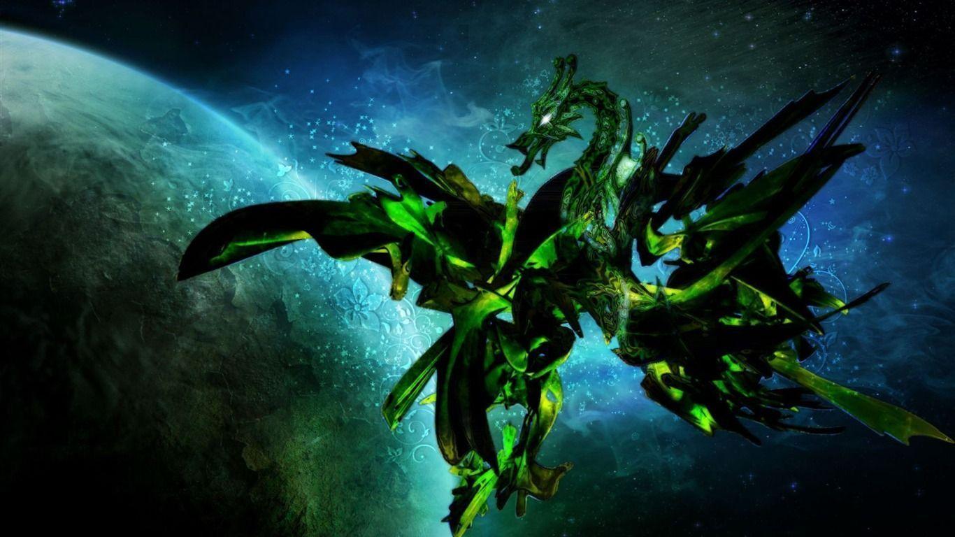 1366x768 Green Dragon Background