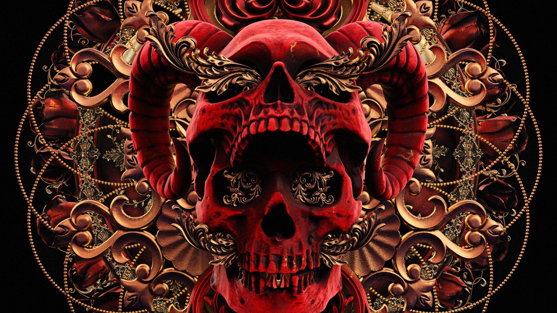 1920x1080 Desktop wallpaper red skull, abstract, art, HD image, picture, background, fc5427