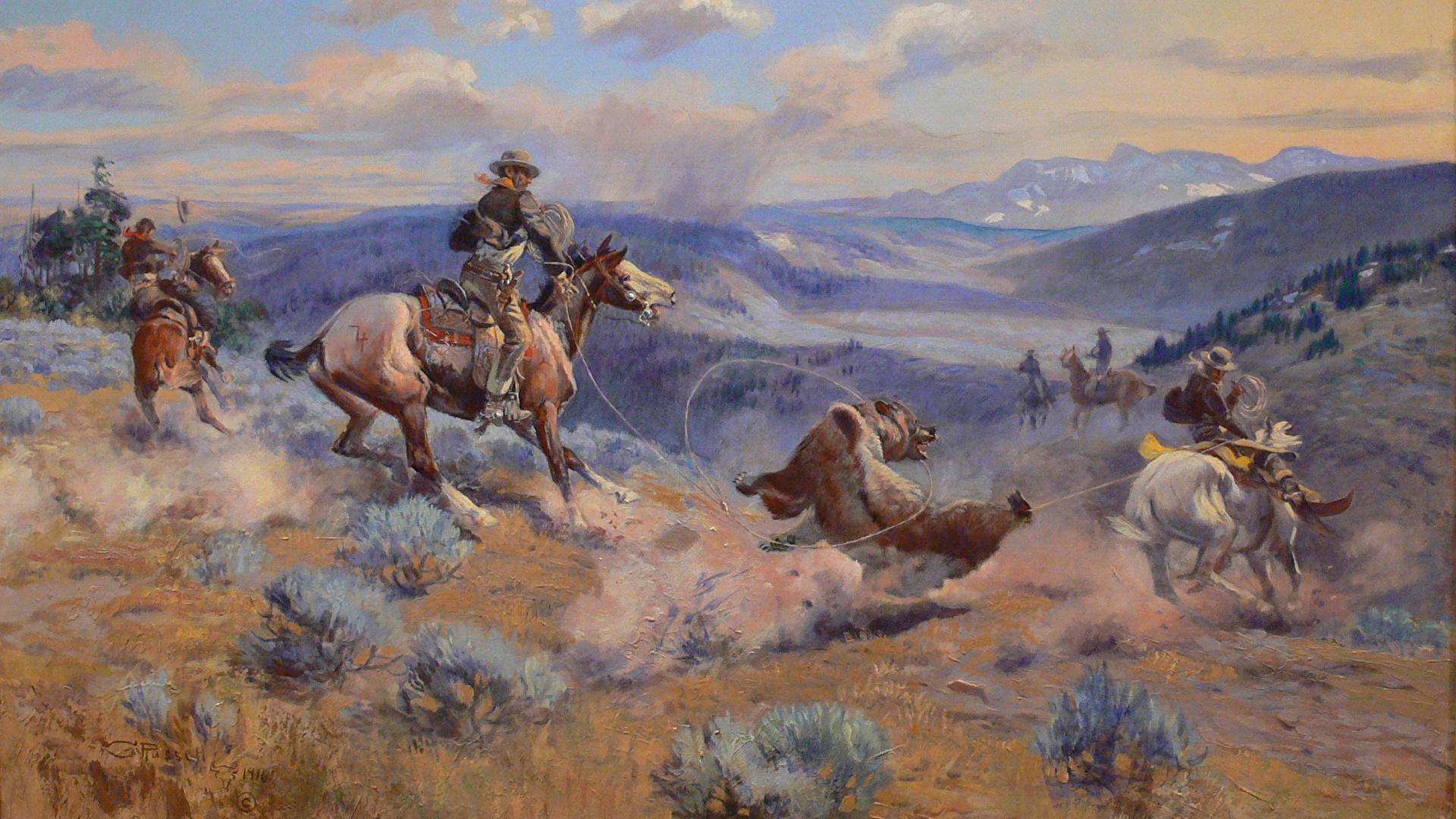 1920x1080 Desktop Wallpaper Cowboy Charles Marion Russell, Loops 1920x1080