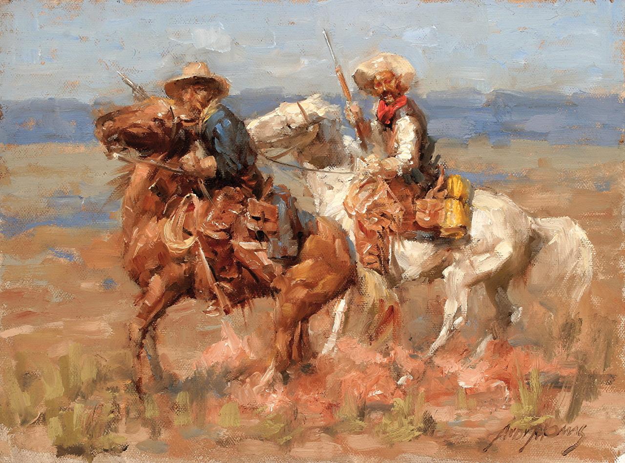 1280x949 image horse Cowboy Men Andy Thomas, Cowboys Pictorial art