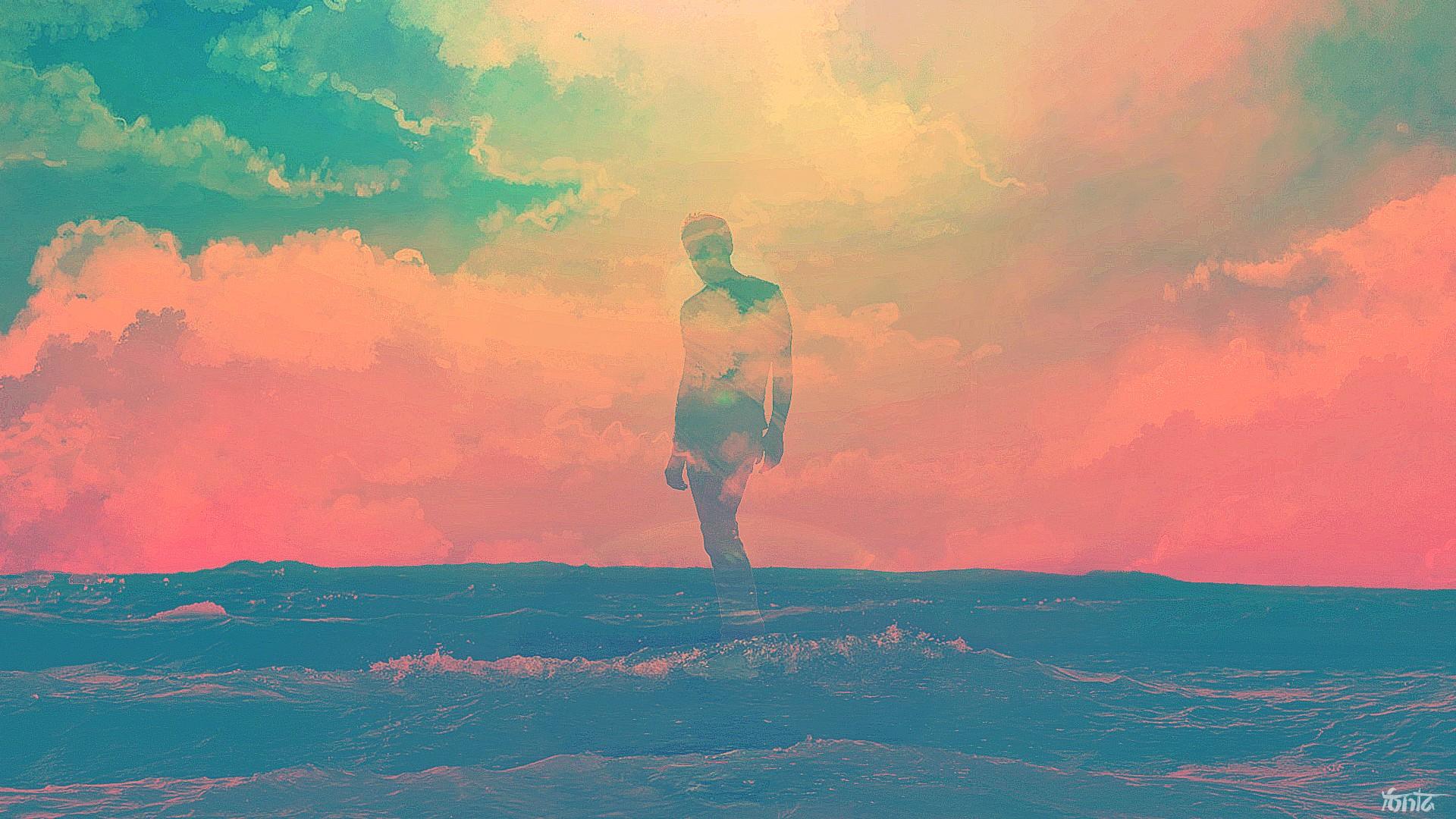 1920x1080 #summer, #Tycho, #Tim Navis, #silhouette, #digital art, #artwork, #clouds, #sky, wallpaper. Mocah HD Wallpaper