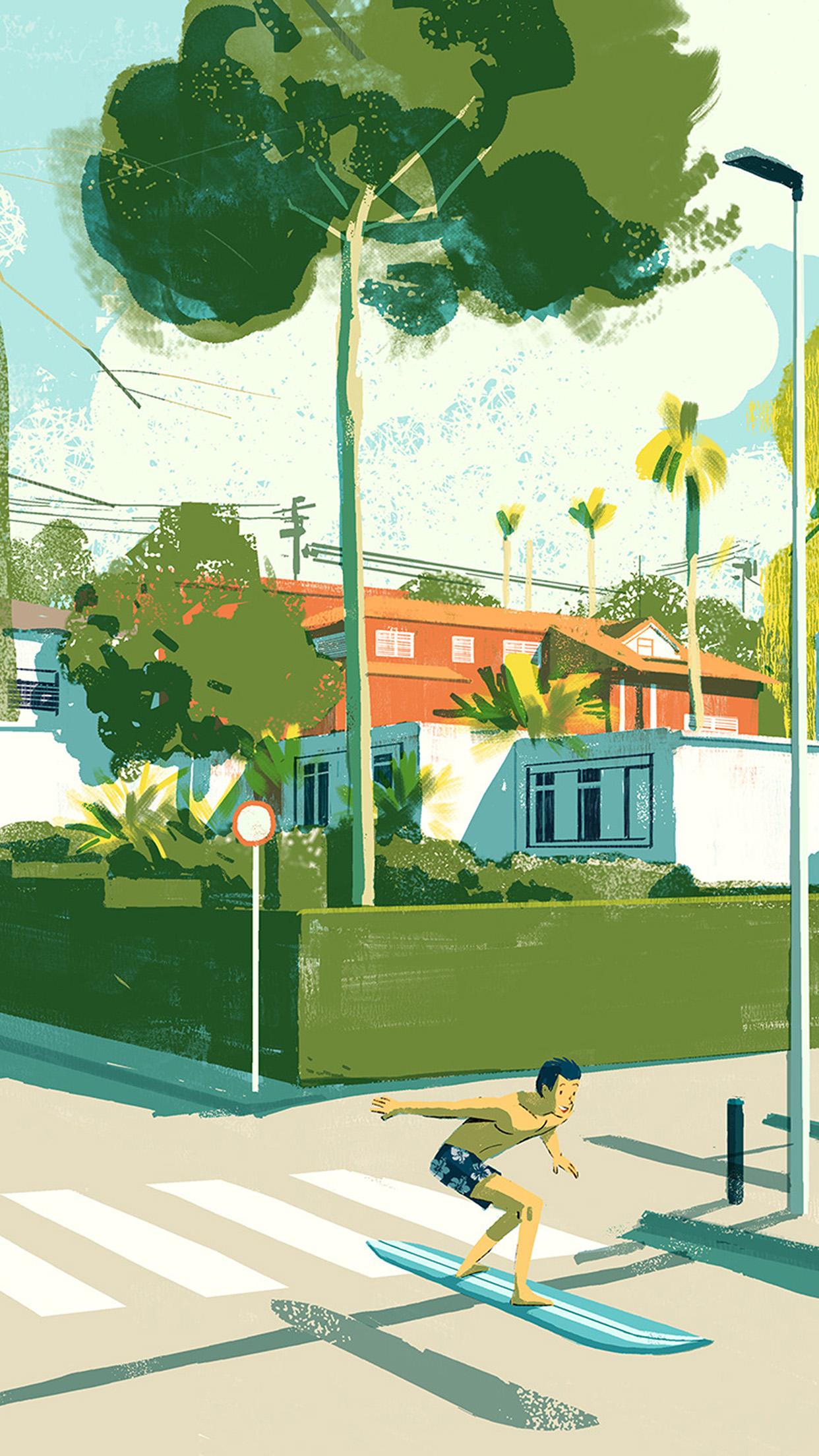 1242x2208 Art Summer Anime Drawing Green Wallpaper