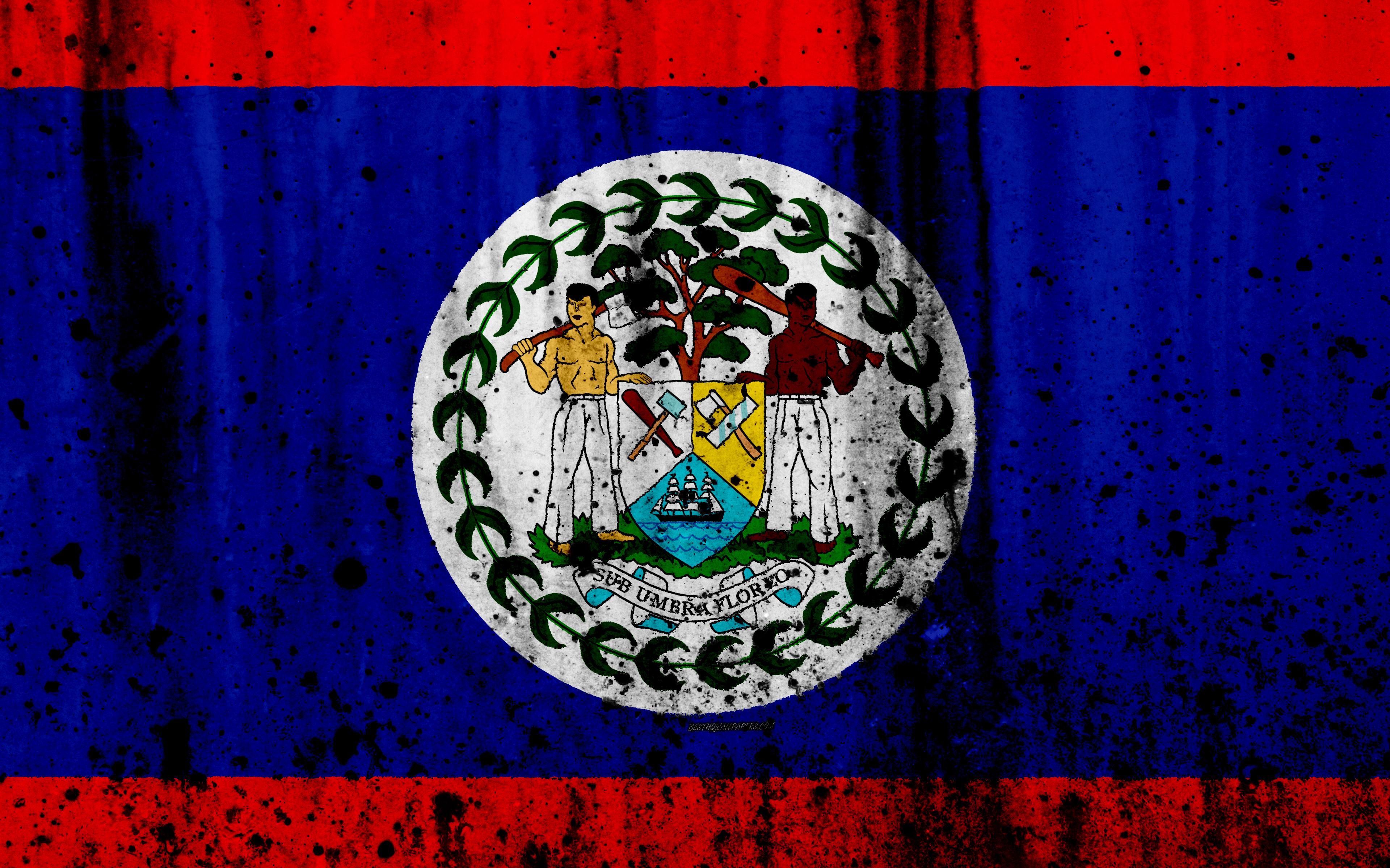 3840x2400 Download wallpaper Belize flag, 4k, grunge, North America, flag of Belize, national symbols, Belize, coat of arms Belize, Belize national emblem for desktop with resolution 3840x2400. High Quality HD picture wallpaper
