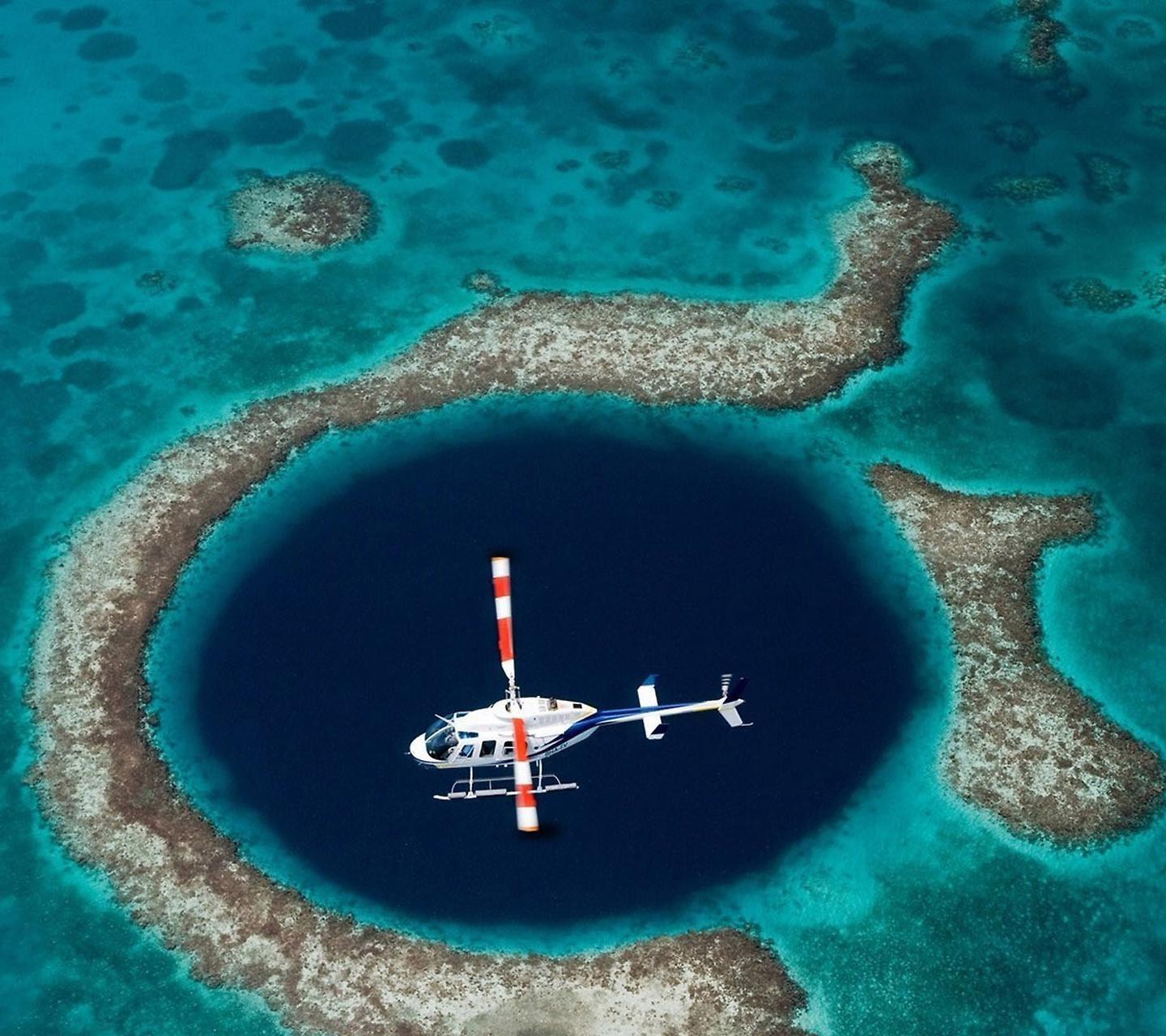 1440x1280 nature, Sea, Great Blue Hole, Helicopters Wallpaper HD / Desktop and Mobile Background