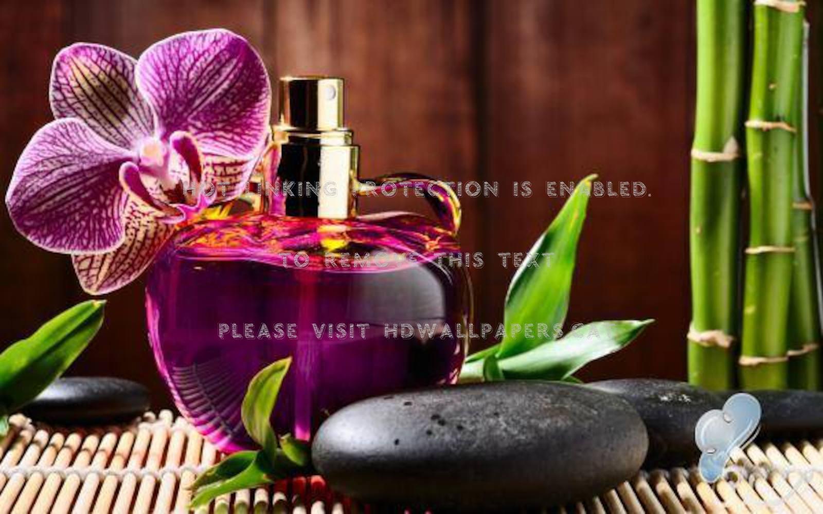 1600x1000 still life orchids perfume stone bamboo