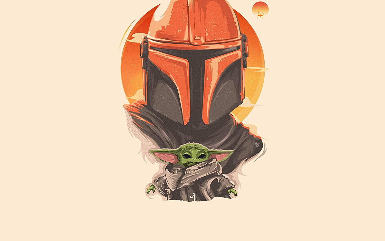 1500x938 Mandalorian and Baby Yoda Art 4K Poster, The Star Wsrs TV Show 4K Wallpaper, Baby Yoda Print Art Photo: Handmade