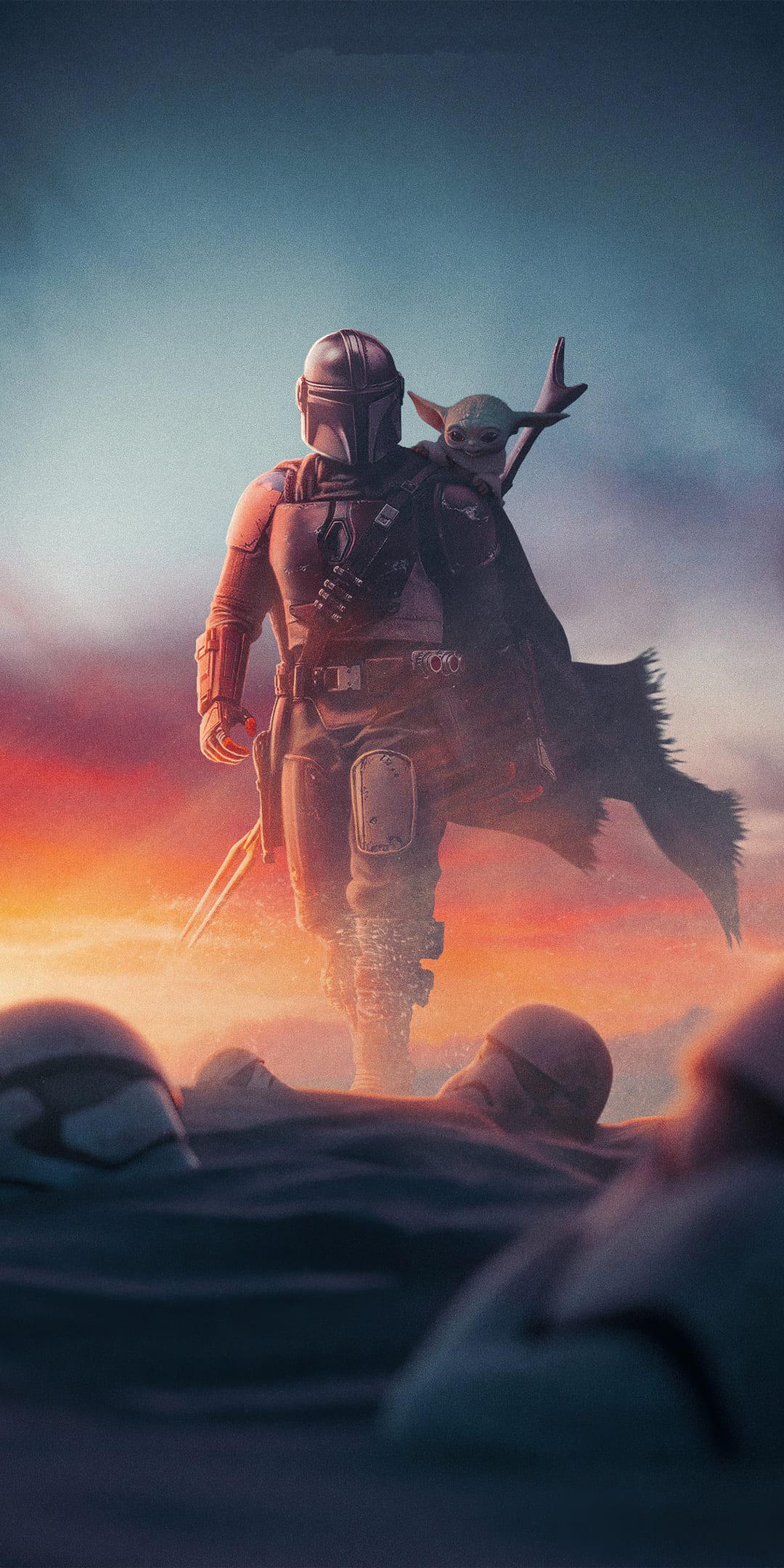 1080x2160 The Mandalorian and Baby Yoda Wallpaper