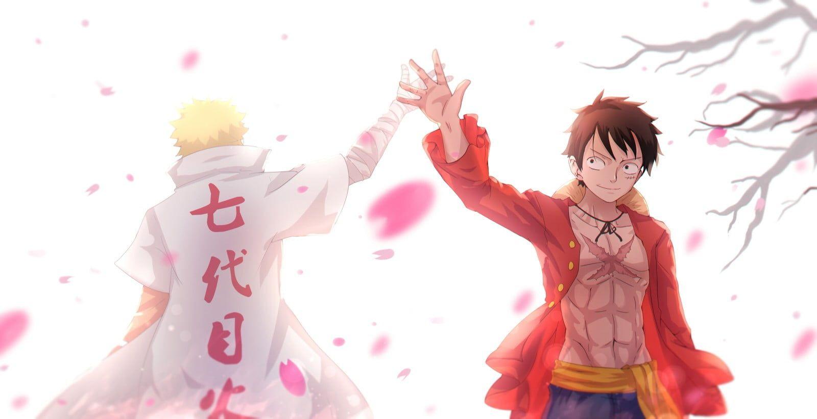 1600x822 One Piece wallpaper #anime Naruto Shippuuden Uzumaki Naruto #crossover One Piece Monkey D. Luffy cherry blossom. Naruto wallpaper, Anime, Cute laptop wallpaper
