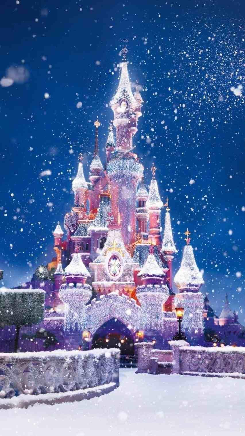853x1517 Castle Disney Christmas Wallpaper