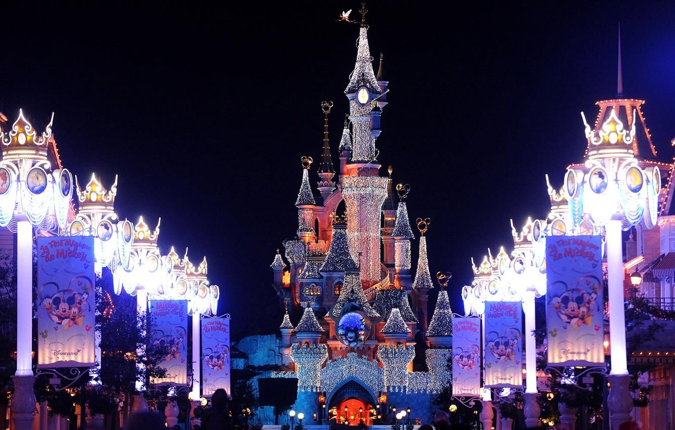 1332x850 Wallpaper decoration, lights, castle, France, Paris, Paris, Disneyland, Christmas, France, castle, Disneyland, christmas lights image for desktop, section новый год