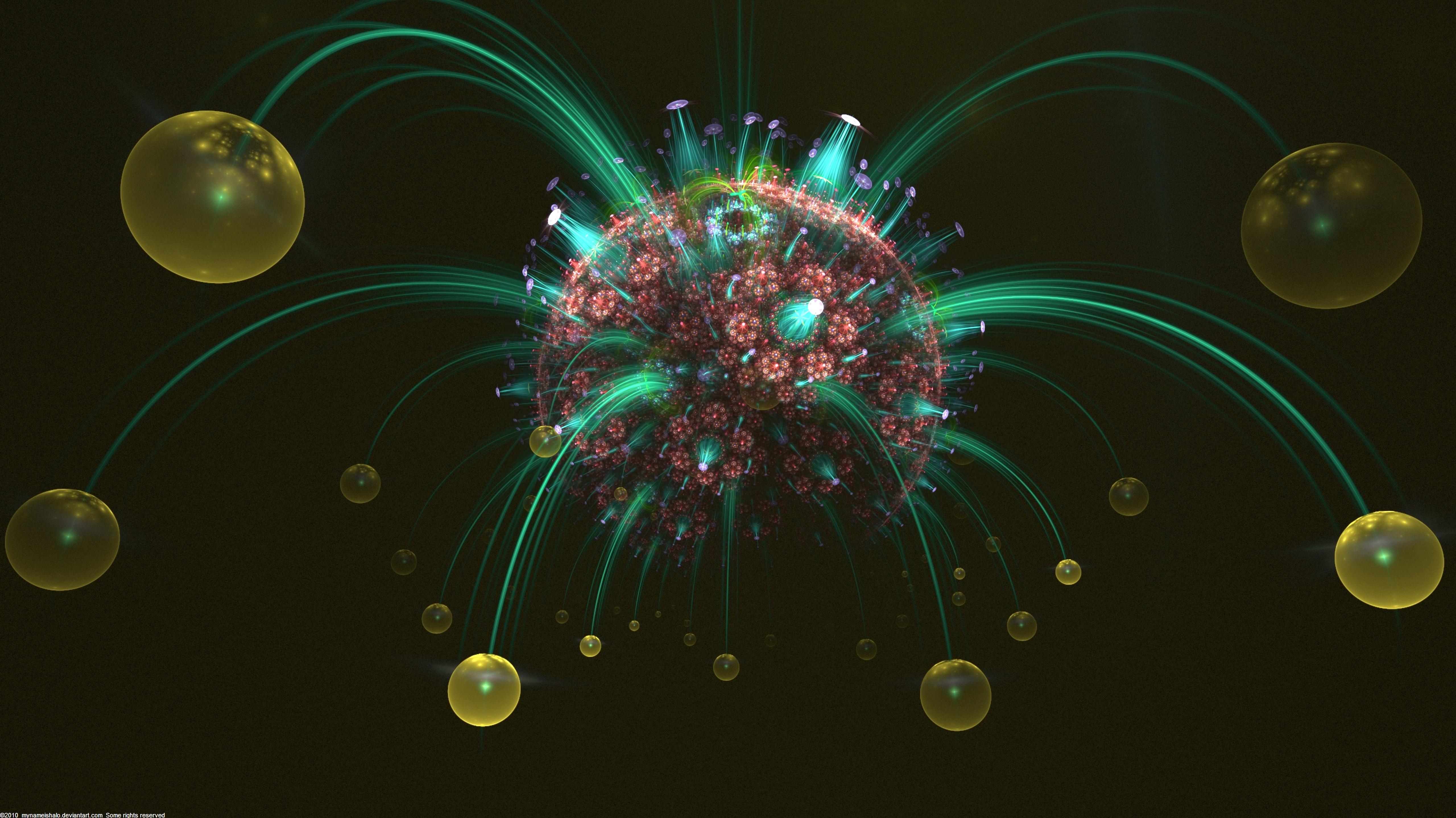 5120x2880 Download wallpaper 5120x2880 fractal, sphere, spheres, rays, abstraction HD background
