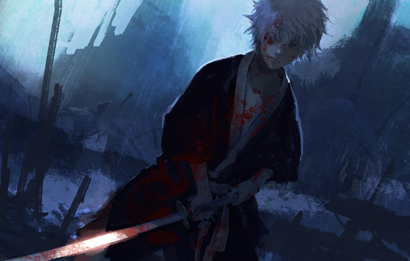 1332x850 Wallpaper Sword, Samurai, Gintama, Gin San, Silver Hair Image For Desktop, Section сэйнэн