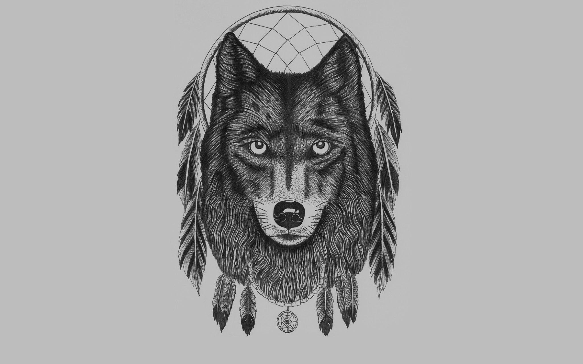 2048x1280 Wolf Dark Dreamcatcher Wallpaper