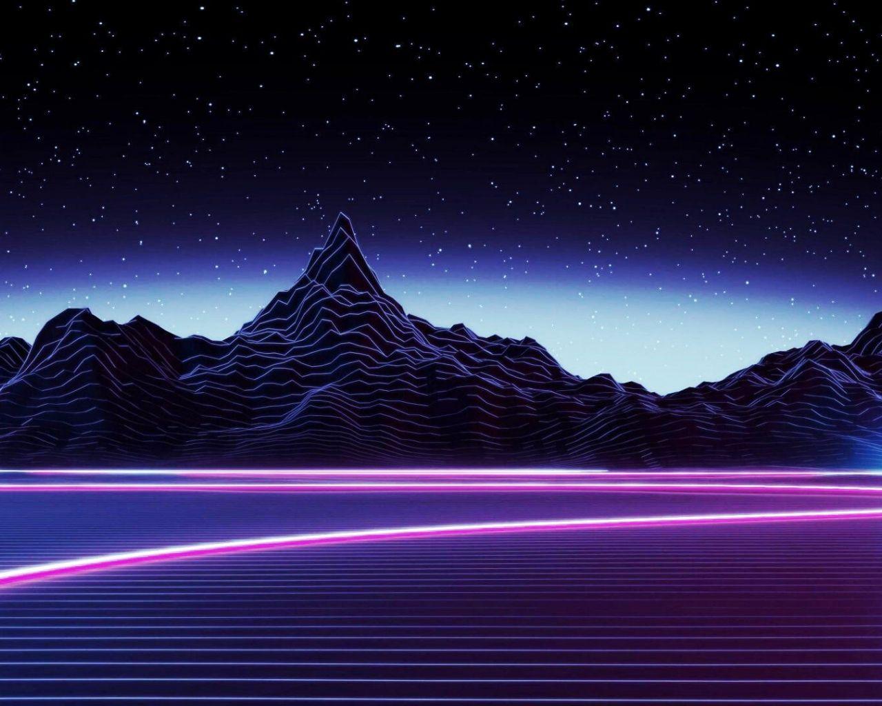1280x1024 Dark Neon Mountain Wallpaper