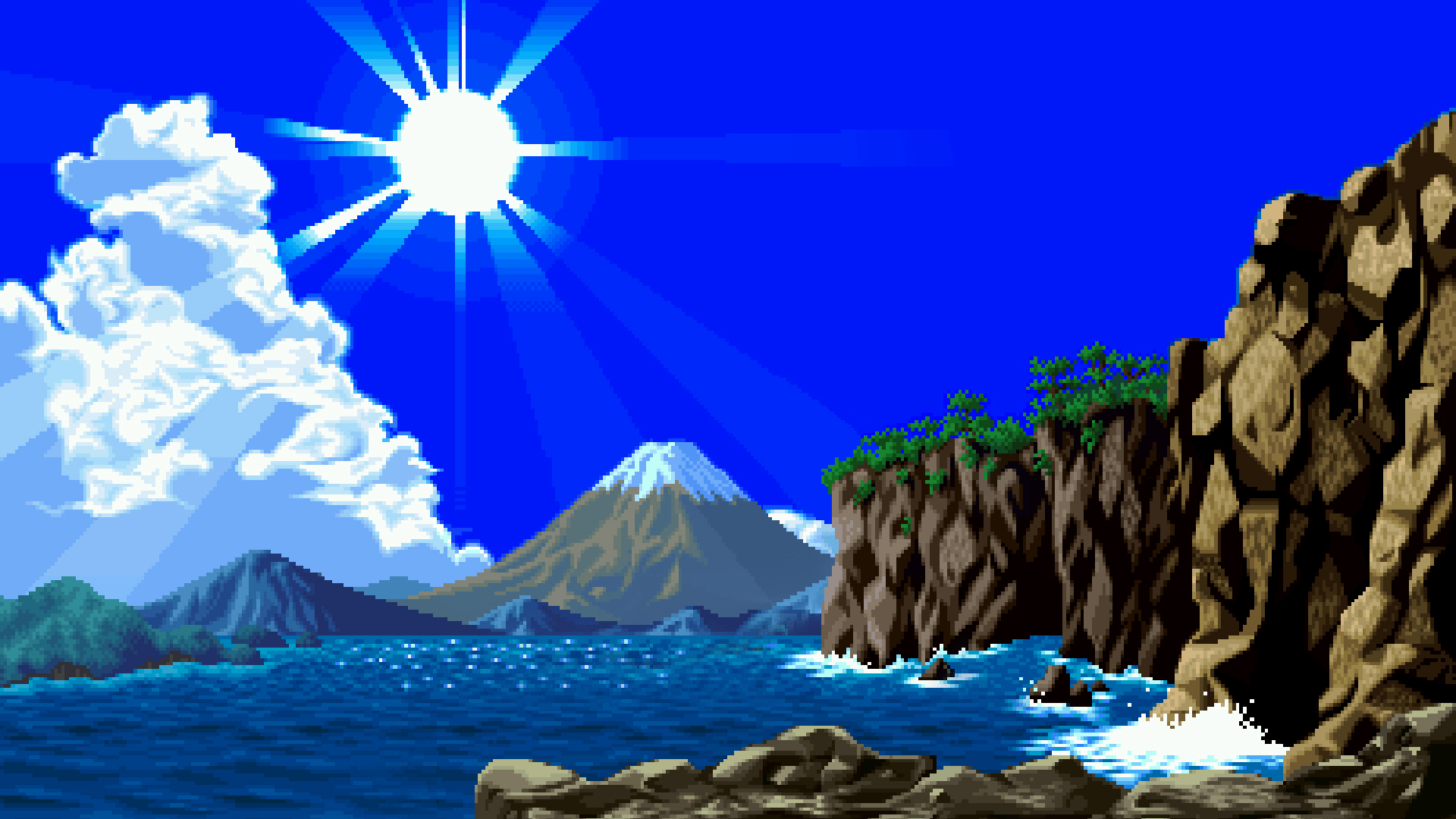1920x1080 Digital Art Pixel Art Pixelated Pixels Water Nature Mountains Sea Rock Sun 1920x1080 UHD Wallpaper. Walldump HD and UHD Wallpaper