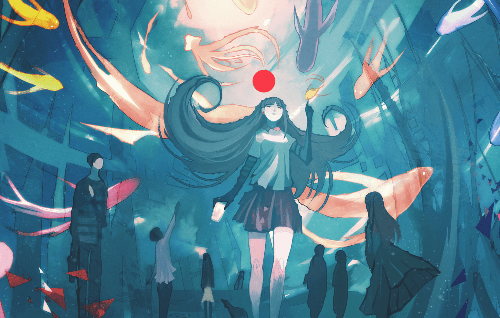 1650x1050 Download 1650x1050 Anime Girl, Different World, Fantasy, Fish Wallpaper
