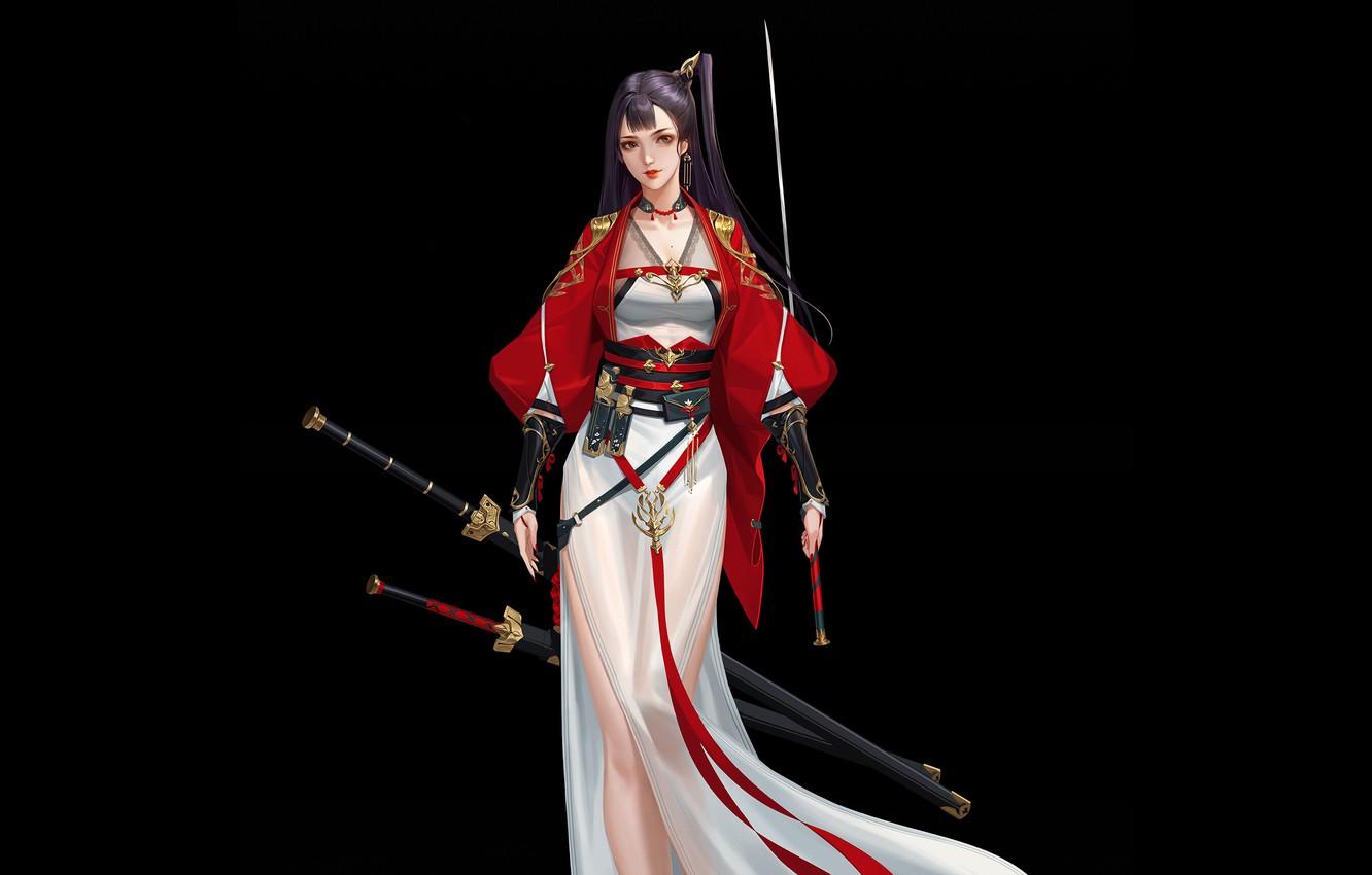1332x850 Wallpaper Girl, Minimalism, Asian, Girl, Sword, Dress, Japanese, Swords, Asian, Katana, Minimalism, Katana, Sword, Dress, Japanese, Swords image for desktop, section минимализм