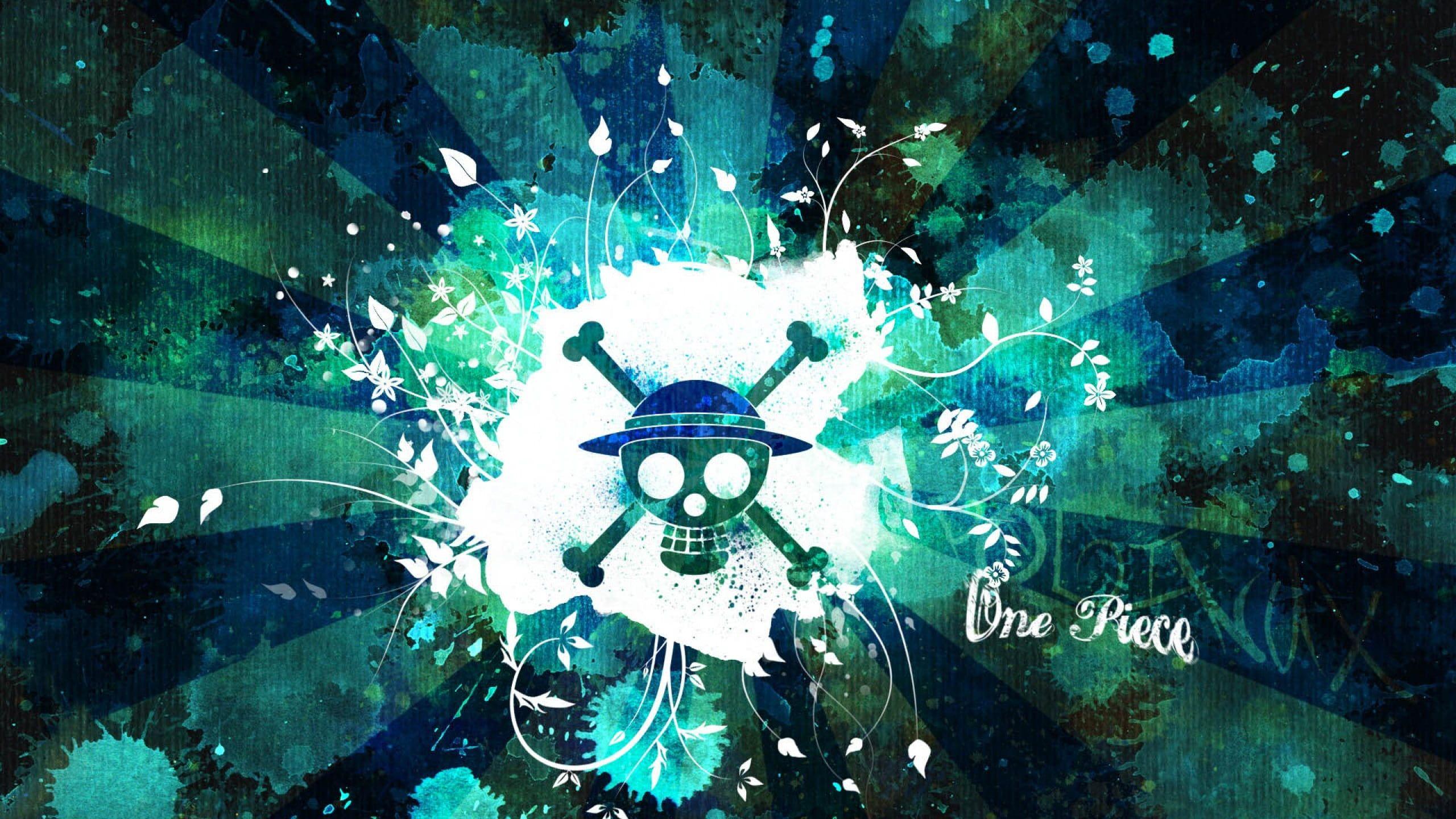 2560x1440 HD wallpaper: green and white Strawhat Pirates wallpaper, One Piece, paint splatter 4K of Wallpaper for Andriod