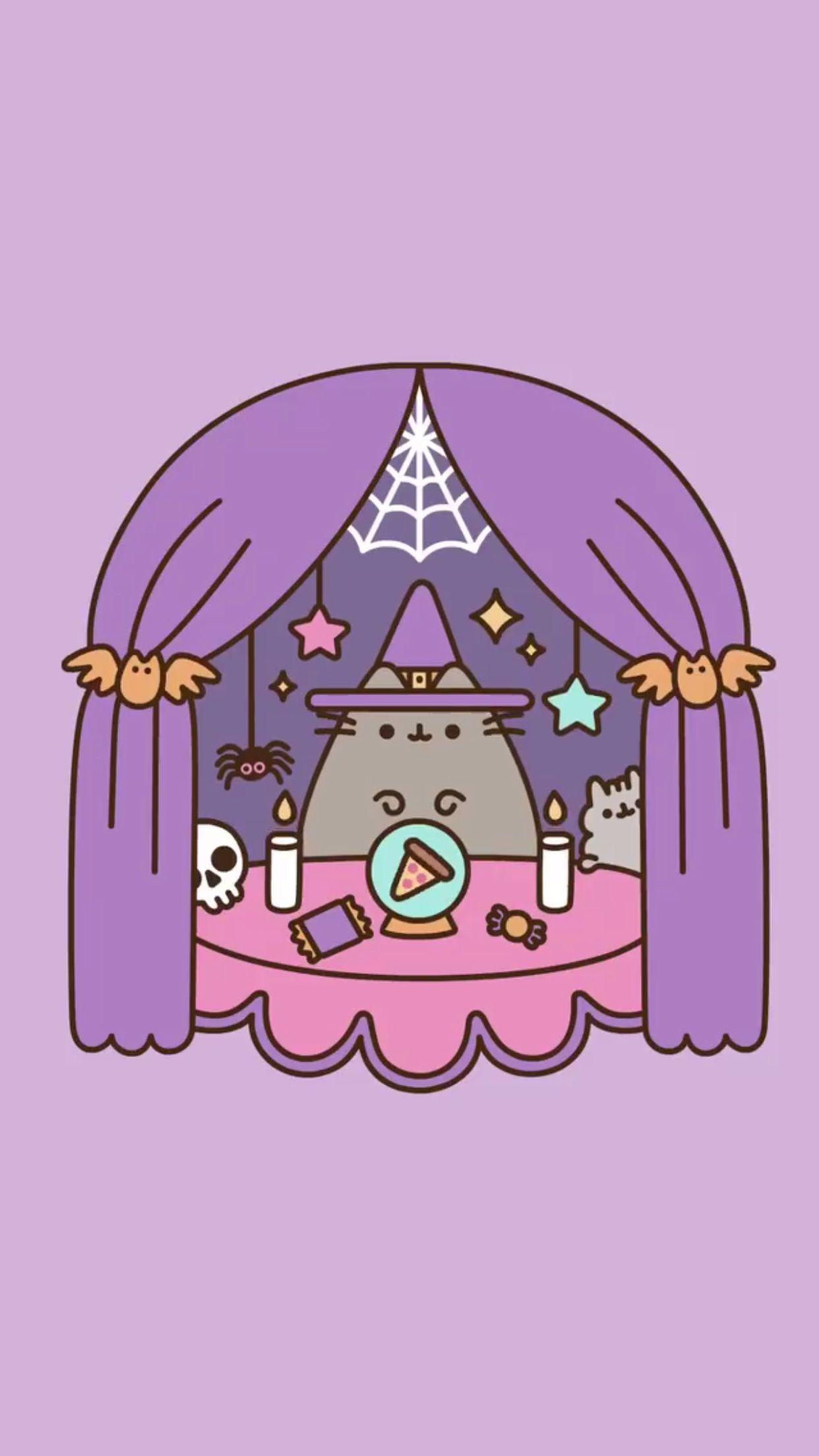 1242x2208 Kawaii Pusheen Kawaii Cute Halloween Wallpaper