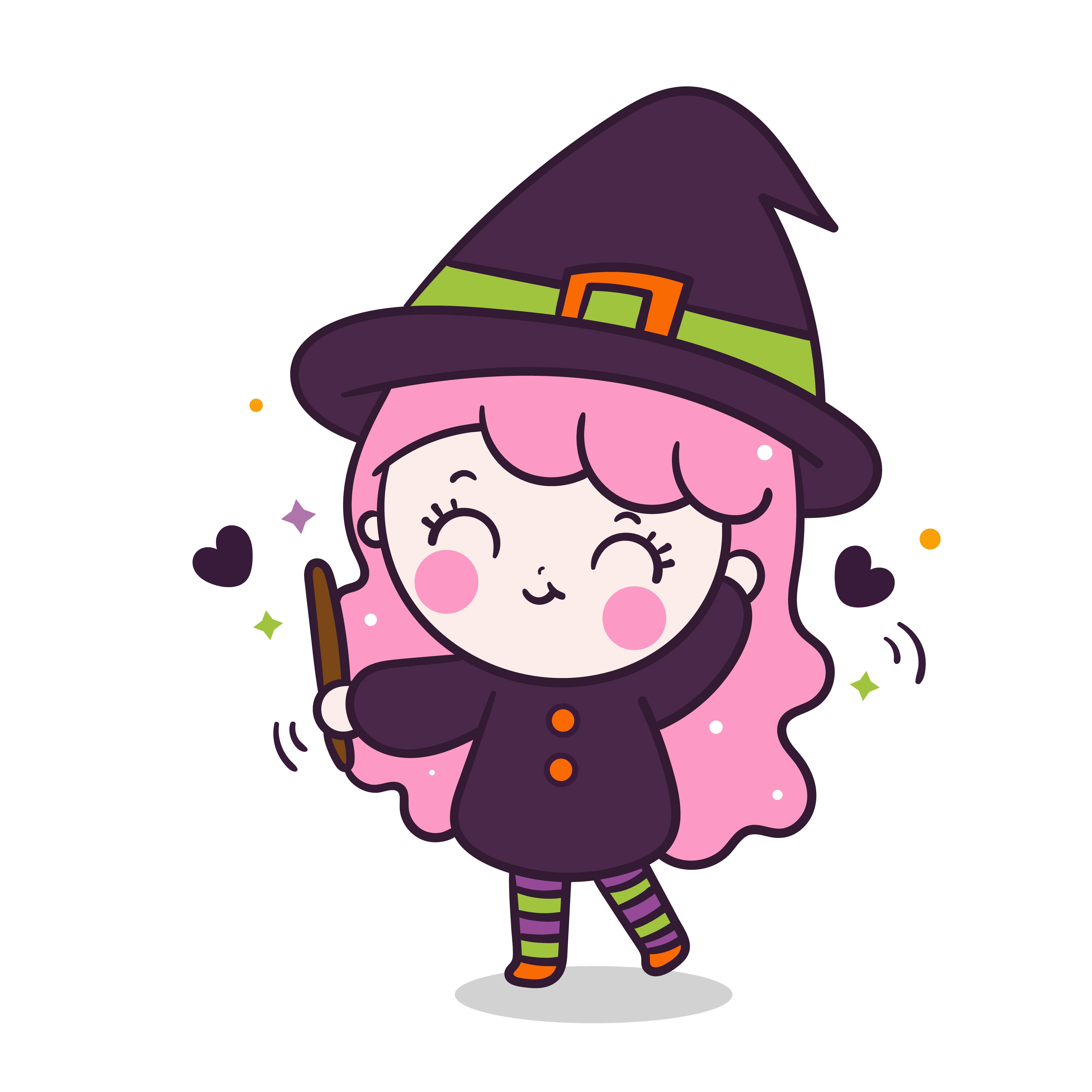 6000x6000 Cute halloween girl with kawaii witch cartoon trick or treat
