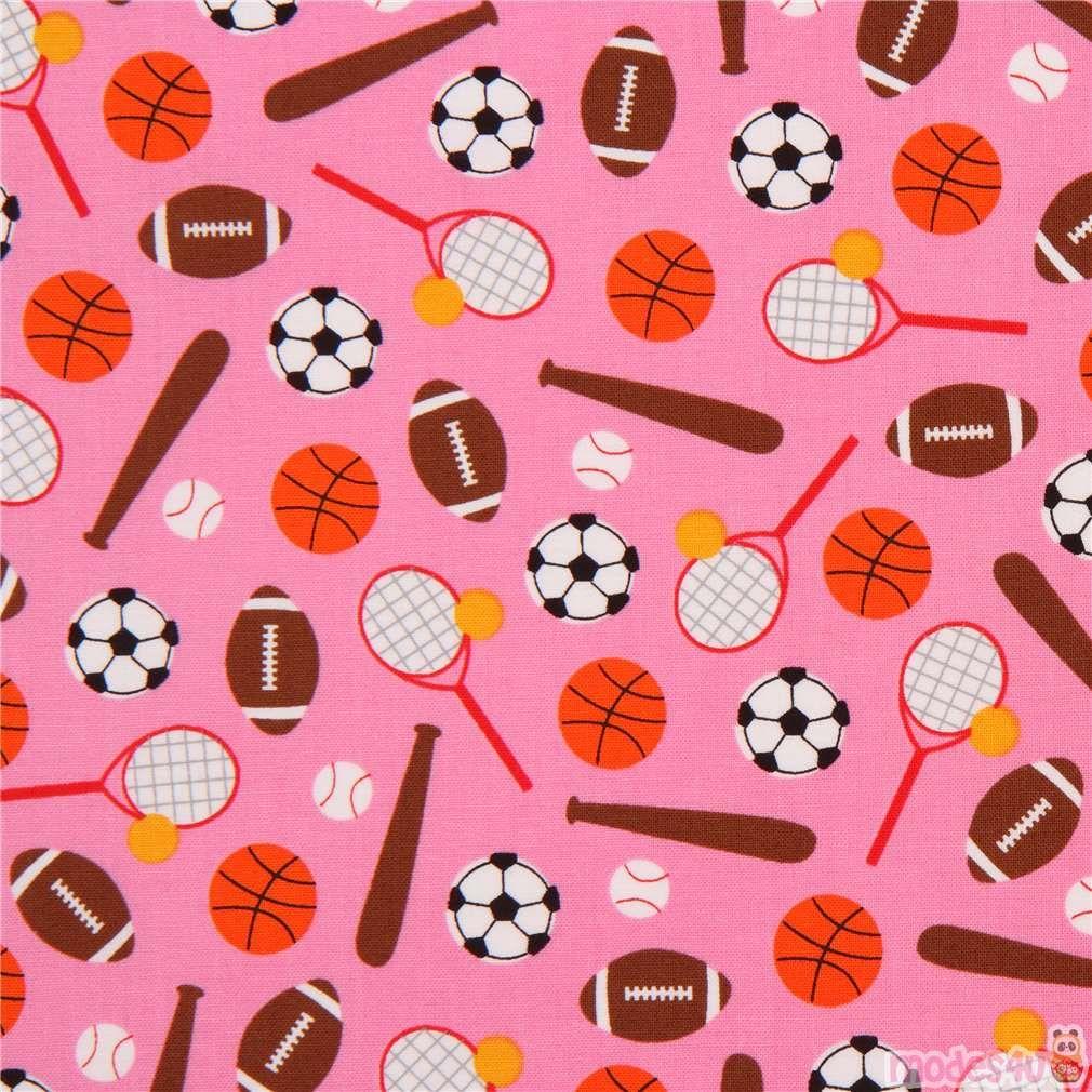 1010x1010 pink Robert Kaufman football basketball sport fabric. Football and basketball, Fabric, Kids fabric